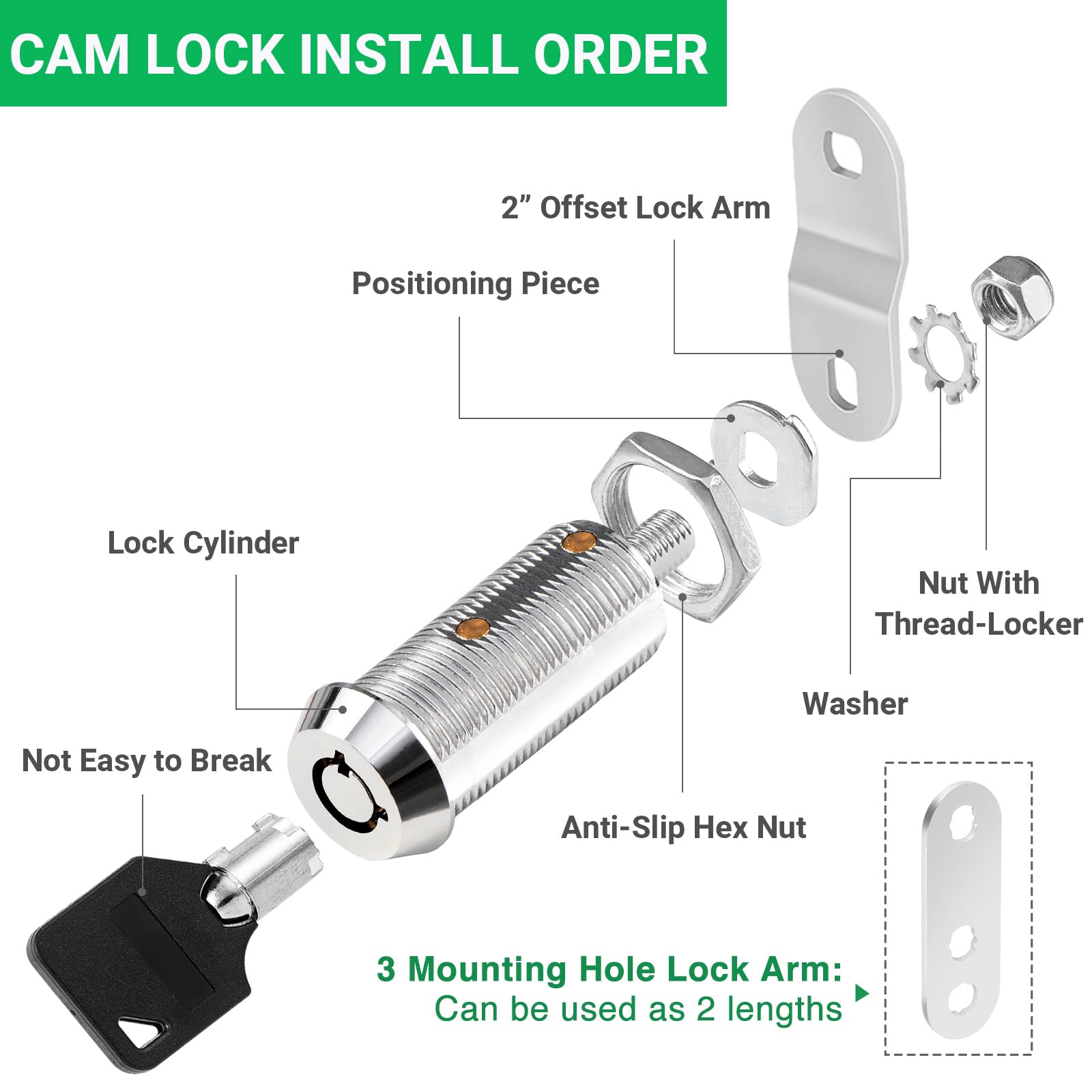 Cylinnda 2 Pack Cabinet Lock With Keys, 1-1/2'' Rv Storage Locks Keyed Alike, Rv Locks For Storage Door, Camper Toolbox Rv Cam L