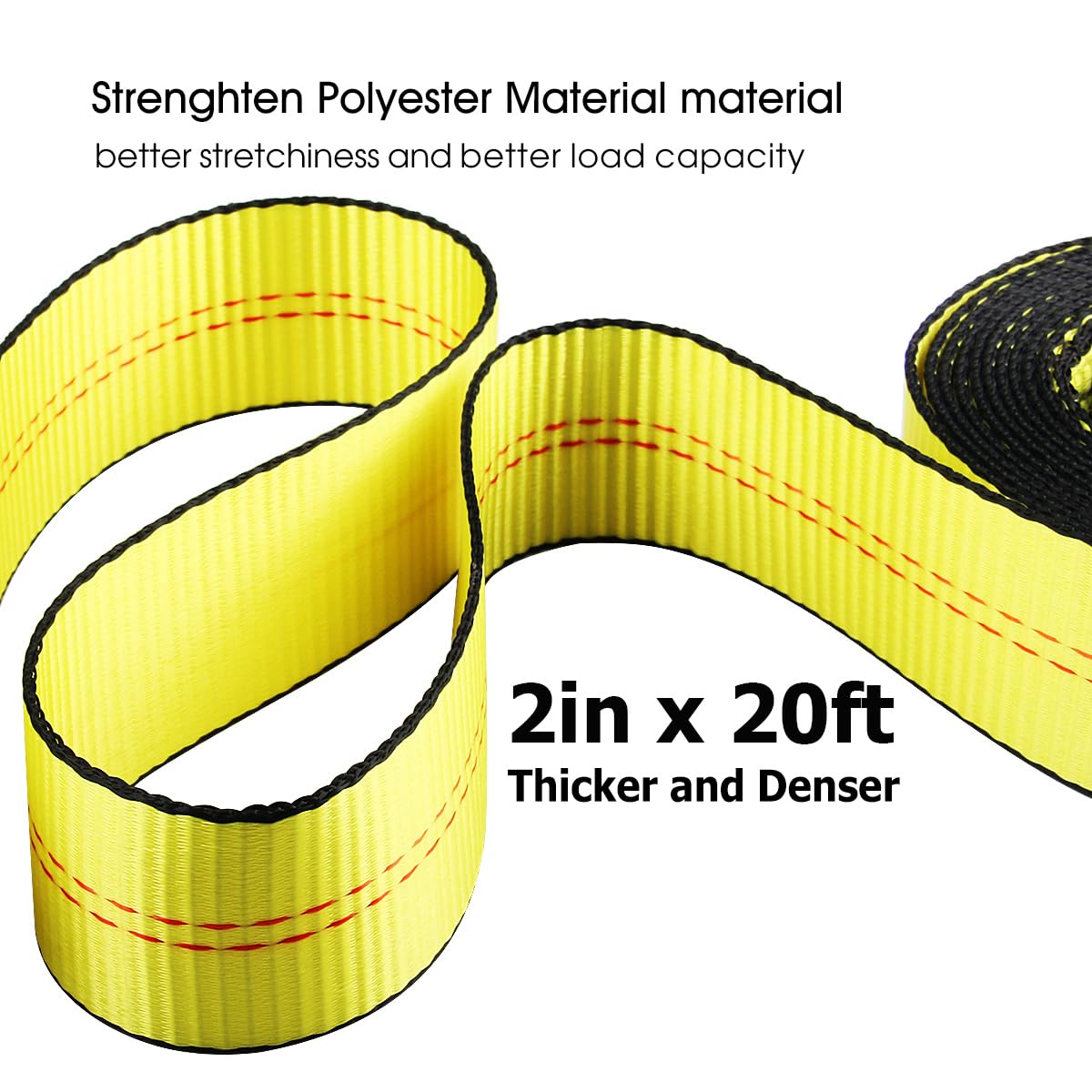 Jchl Recovery Tow Strap With Reinforced Loops 2Inx20Ft Heavy Duty 26,000Lb Break Strength Vehicle Recovery Rope For For Car Truc