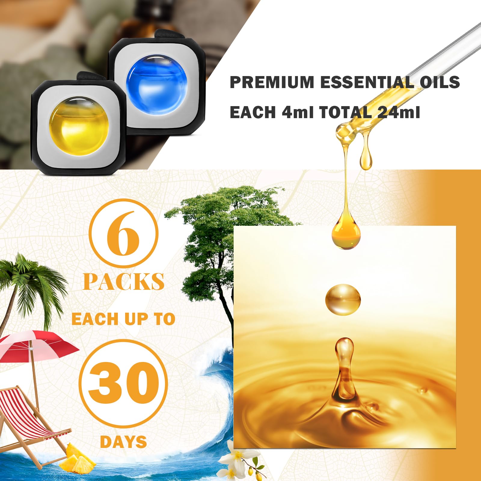 SCENTORINI Car Air Freshener, Car Air Freshener Vent Clips, Variety Pack, 3 Hawaiian & 3 Black Forest, Long lasting Scent, Pack