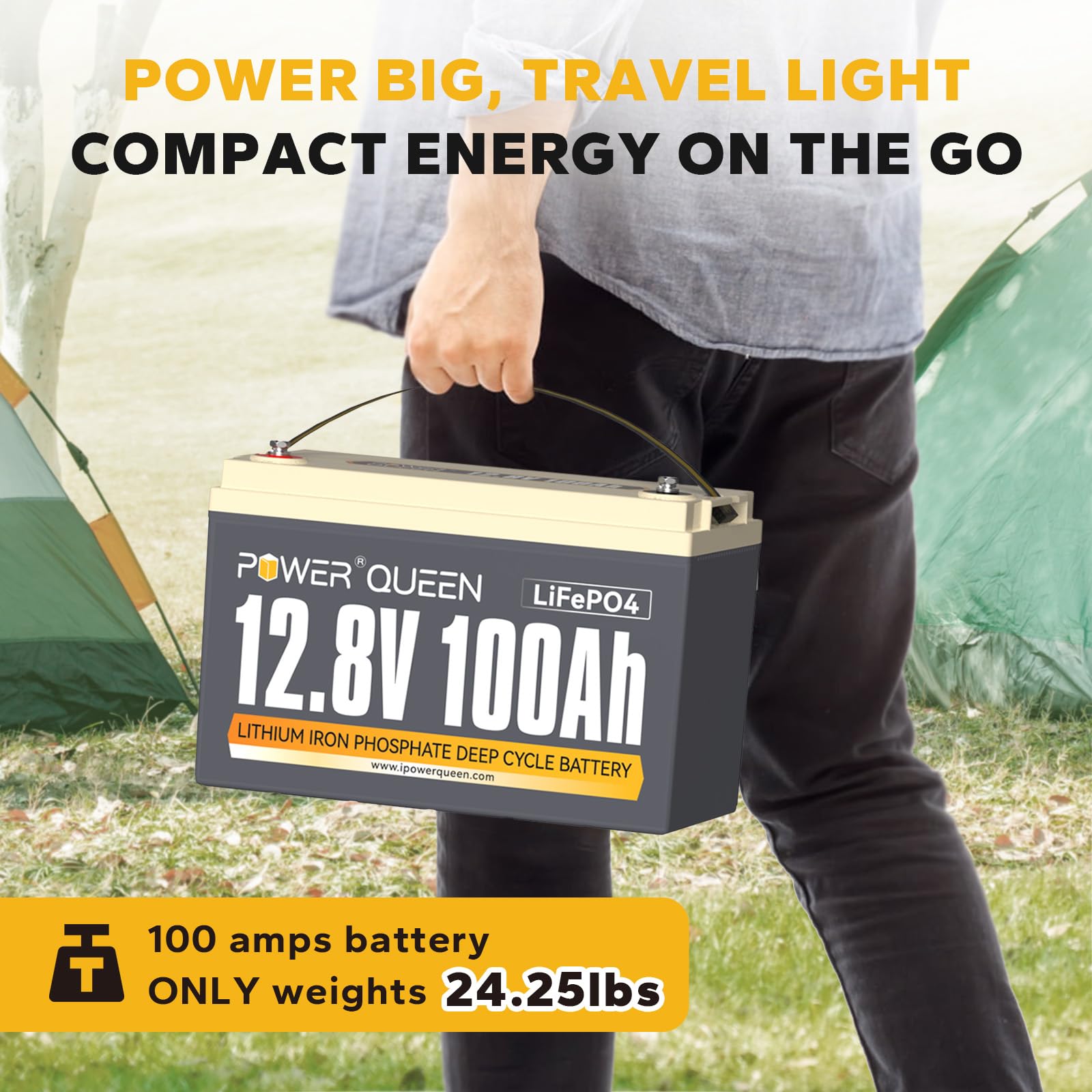 Power Queen 12V 100Ah Lifepo4 Lithium Battery - Deep Cycle, 1280Wh, 15000 Cycles, RV Solar, Off-Grid, Marine, Group 31