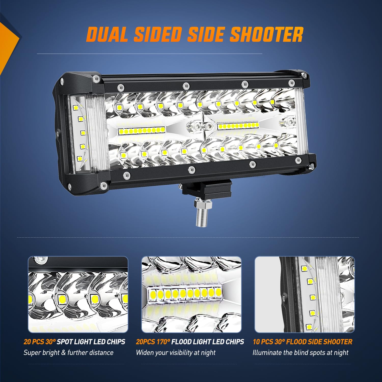 Nilight Side Shooter Led Light Bar 2Pcs 7 Inch Triple Row Spot Flood Combo Lights Led Work Light With Wiring Harness Kit For Off