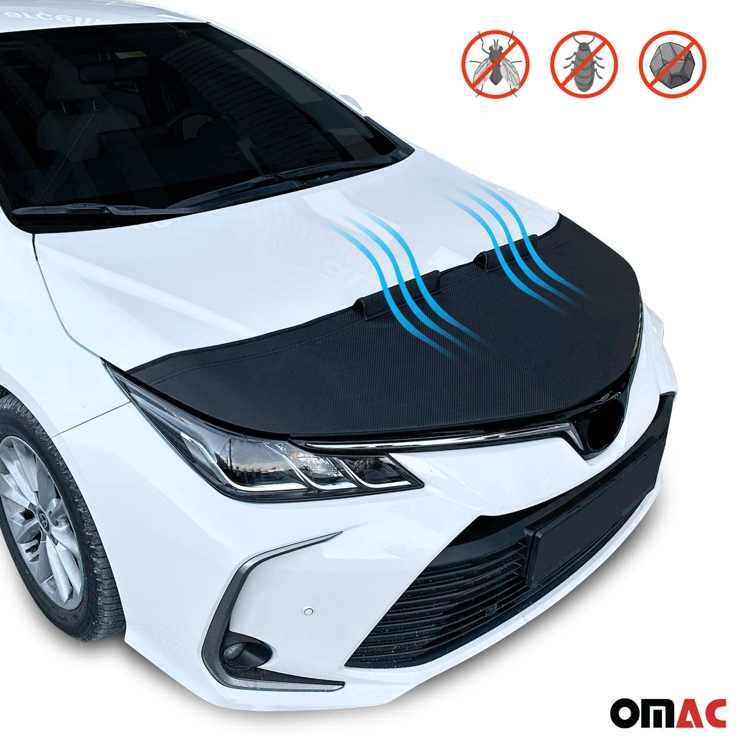 Omac Car Bonnet Mask Hood Bra For Volvo Xc90 2016-2024 Carbon Black 1 Pc