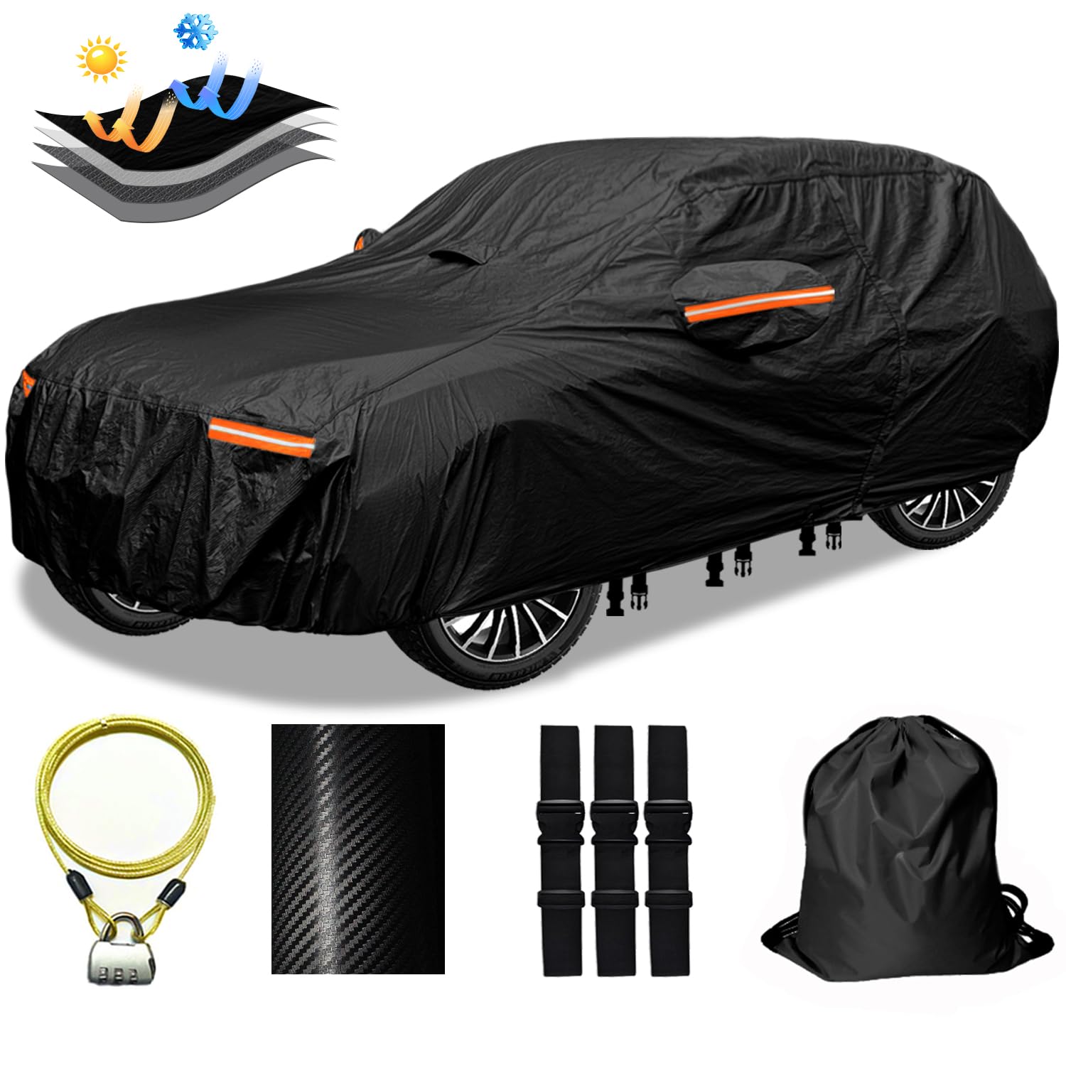 Oweeio 30 Layers Suv Car Cover For Automobiles All Weather Waterproof, Outdoor Snowproof Uv Protection Windproof, Door Zipper, S