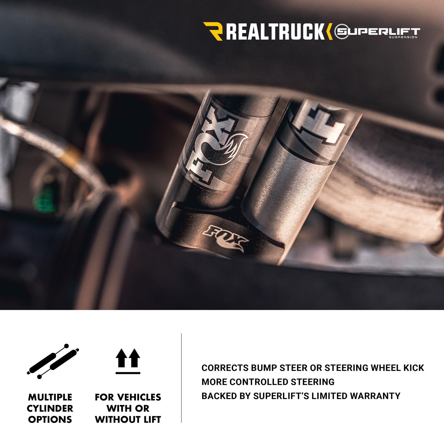 Realtruck Superlift Suspension Dual Steering Stabilizer Kit For Ford F-250/F-350 | Shadow Series Cylinders | 92741 | Fits 2005-2