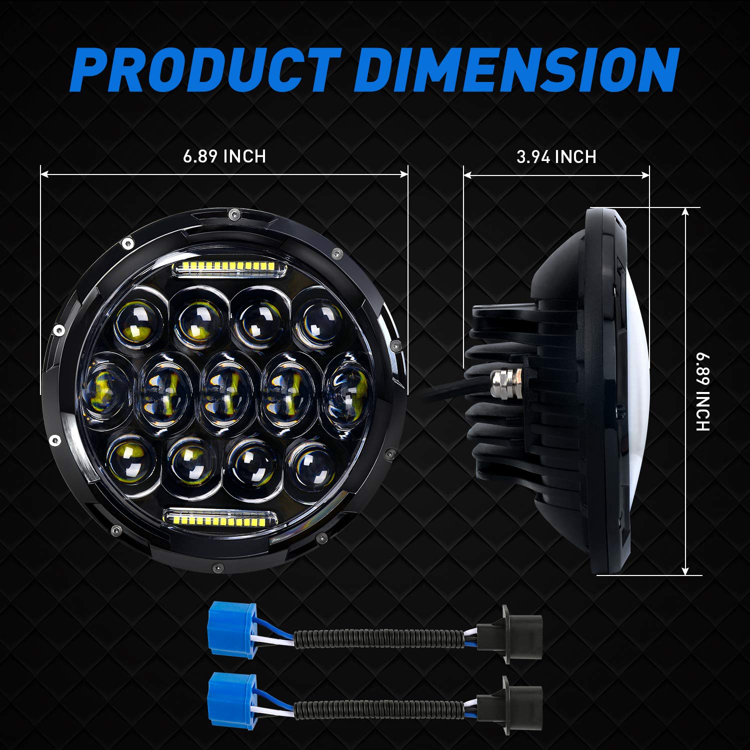 Aaiwa Led Headlight For Wrangler, 7'' Round Led Headlights 105W Headlight With Daytime Running Light High/Low Beam Compatible Wi