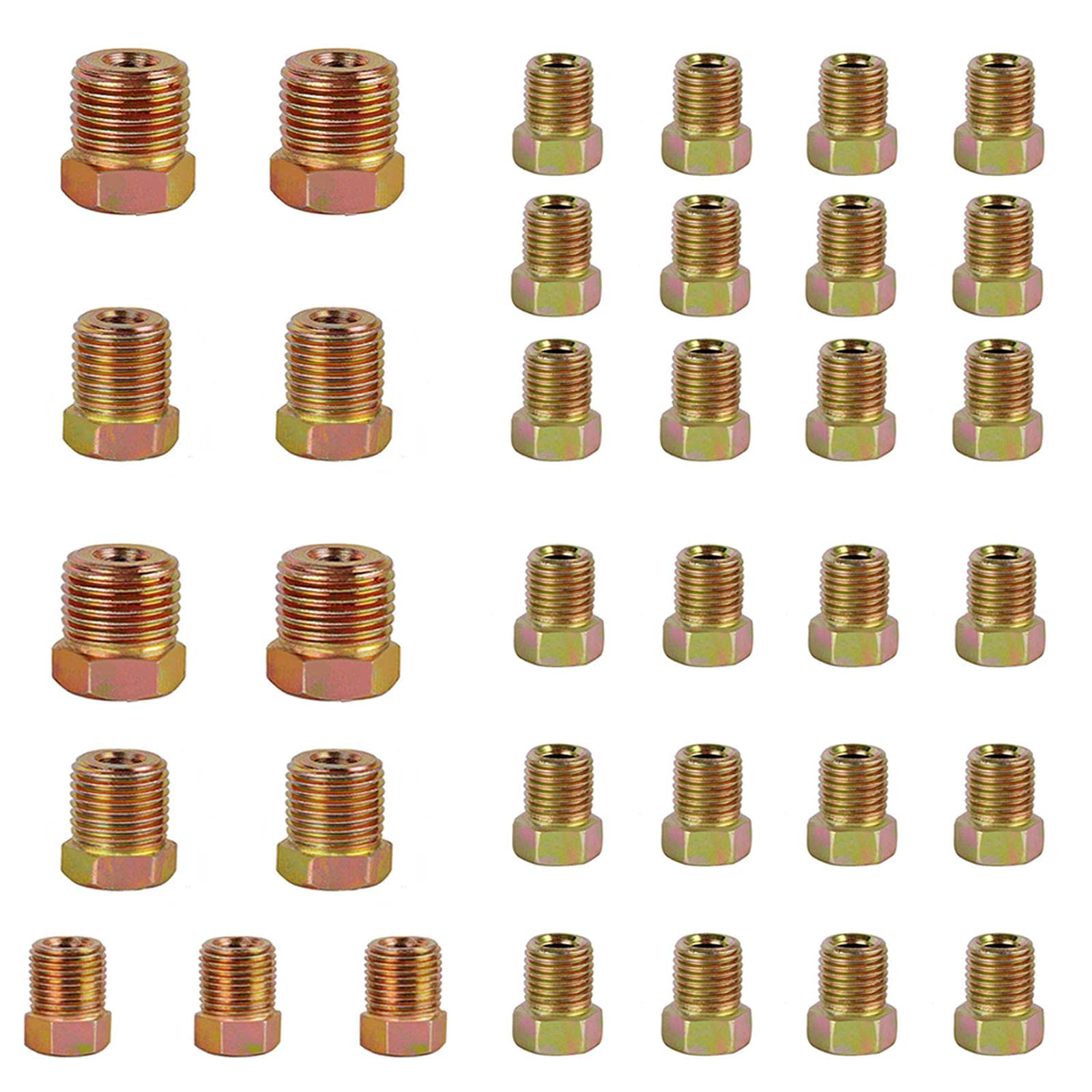 Muhize Brake Line Fitting Kit - 35 Pcs Brake Line Nuts Assortment For Inverted Flares On 3/16'' (19 Fittings) And 1/4'' (16 Fitt