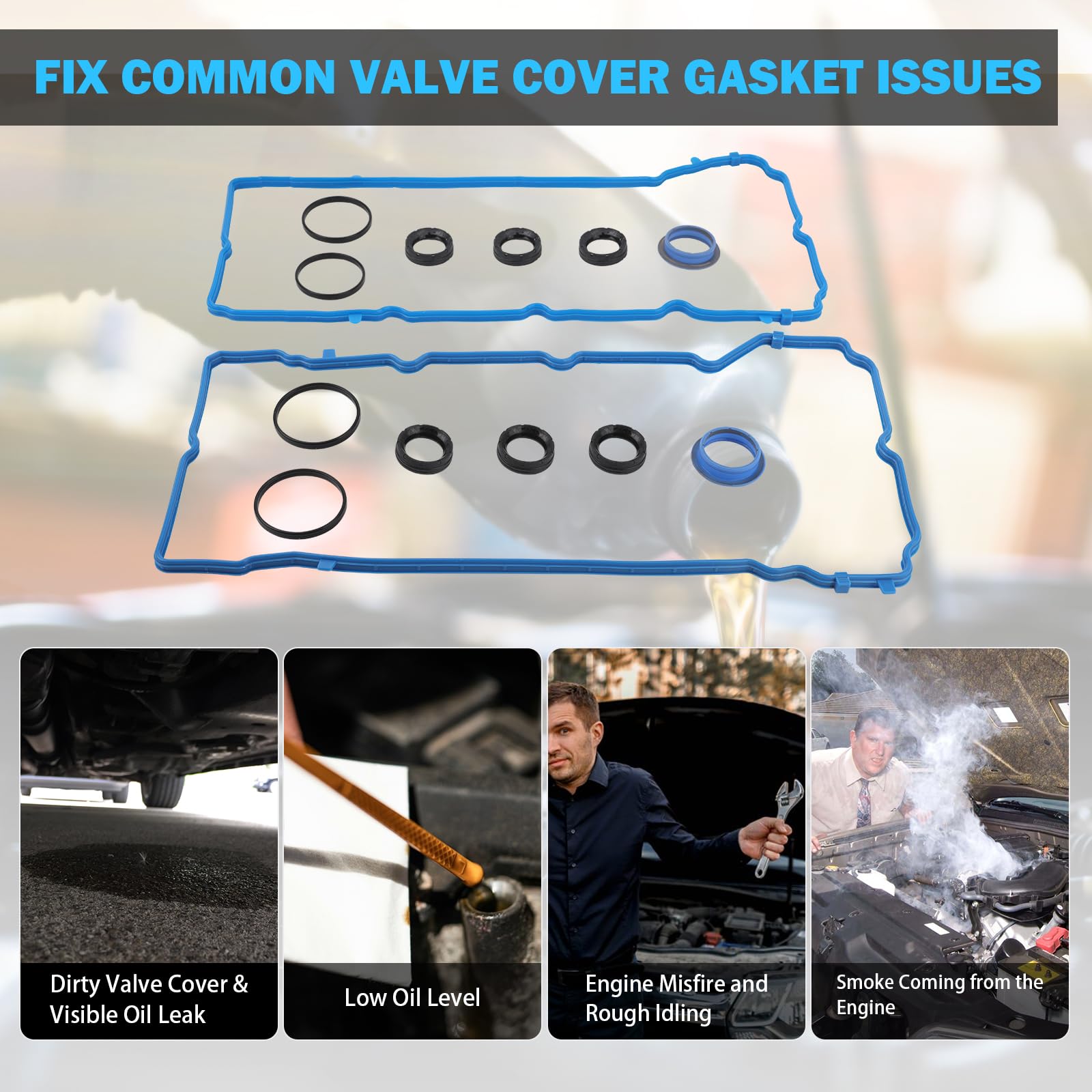 Valve Cover Gasket Set - Compatible With 3.6L V6 Dodge Journey, Durango, Avenger, Jeep Cherokee, Wrangler, Ram 1500, Promaster,