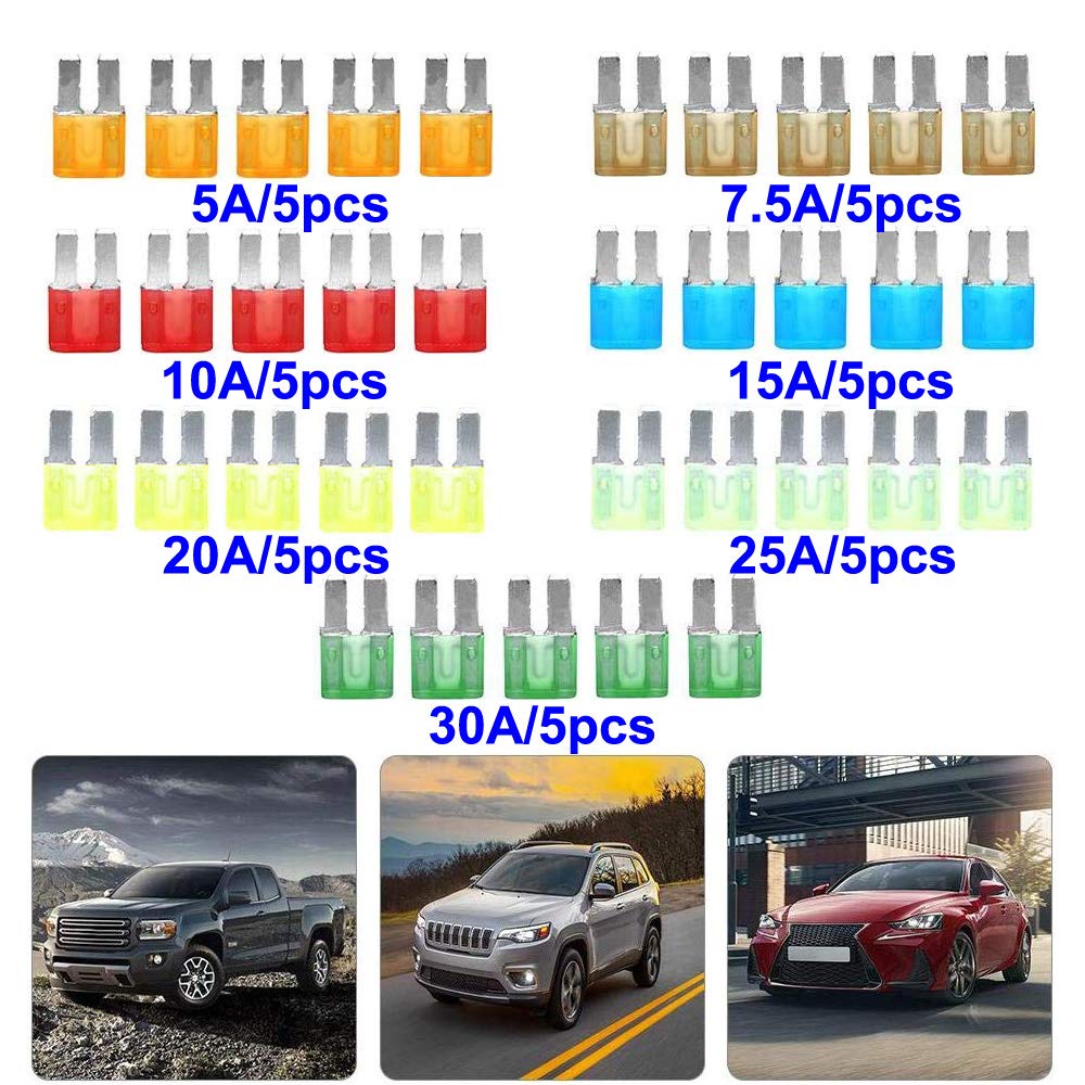 Gebildet 35Pcs 12V-24V Micro2 Automotive Fuse Assortment Pack(5A/7.5A/10A/15A/20A/25A/30A Each 5Pcs)+1Pc Fuse Puller