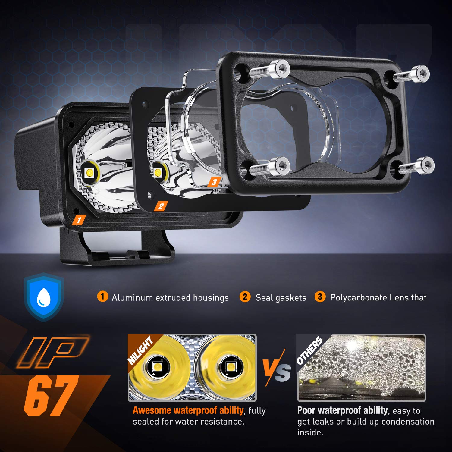 Nilight 2 Pcs 3 Inch Motorcycle Led Pods 1300Lm Built-In Emc Driving Lights Super Spotlight Offroad Fog Light W/ 16Awg Dt Wiring