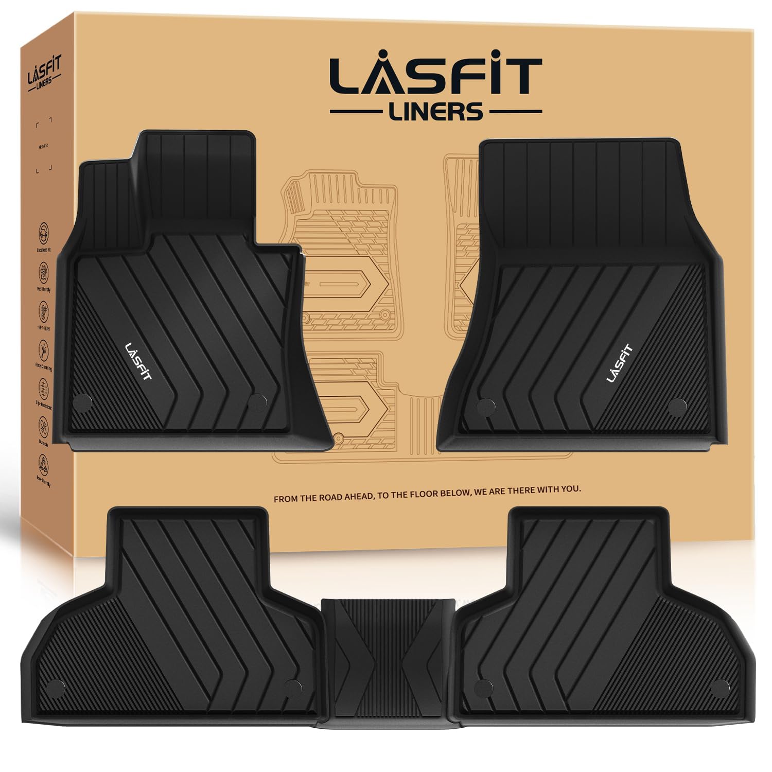 Lasfit Floor Mats For Bmw X5 (F15) 2014-2018 / For Bmw X6 (F16) 2015-2019, Custom Fit Tpe All Weather Floor Liners 1St & 2Nd Row