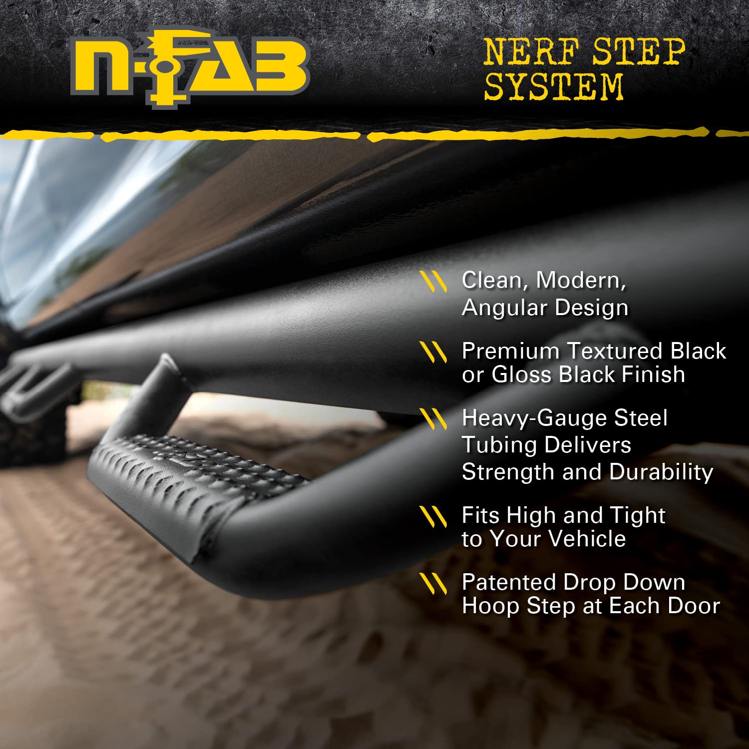 N-Fab Nerf Steps For Ford F-250/F-350 | Wheel-To-Wheel W/ Bed Access, Heavy Duty Steel, Gloss Back | F17105Cc-6 | Fits 2017-2024