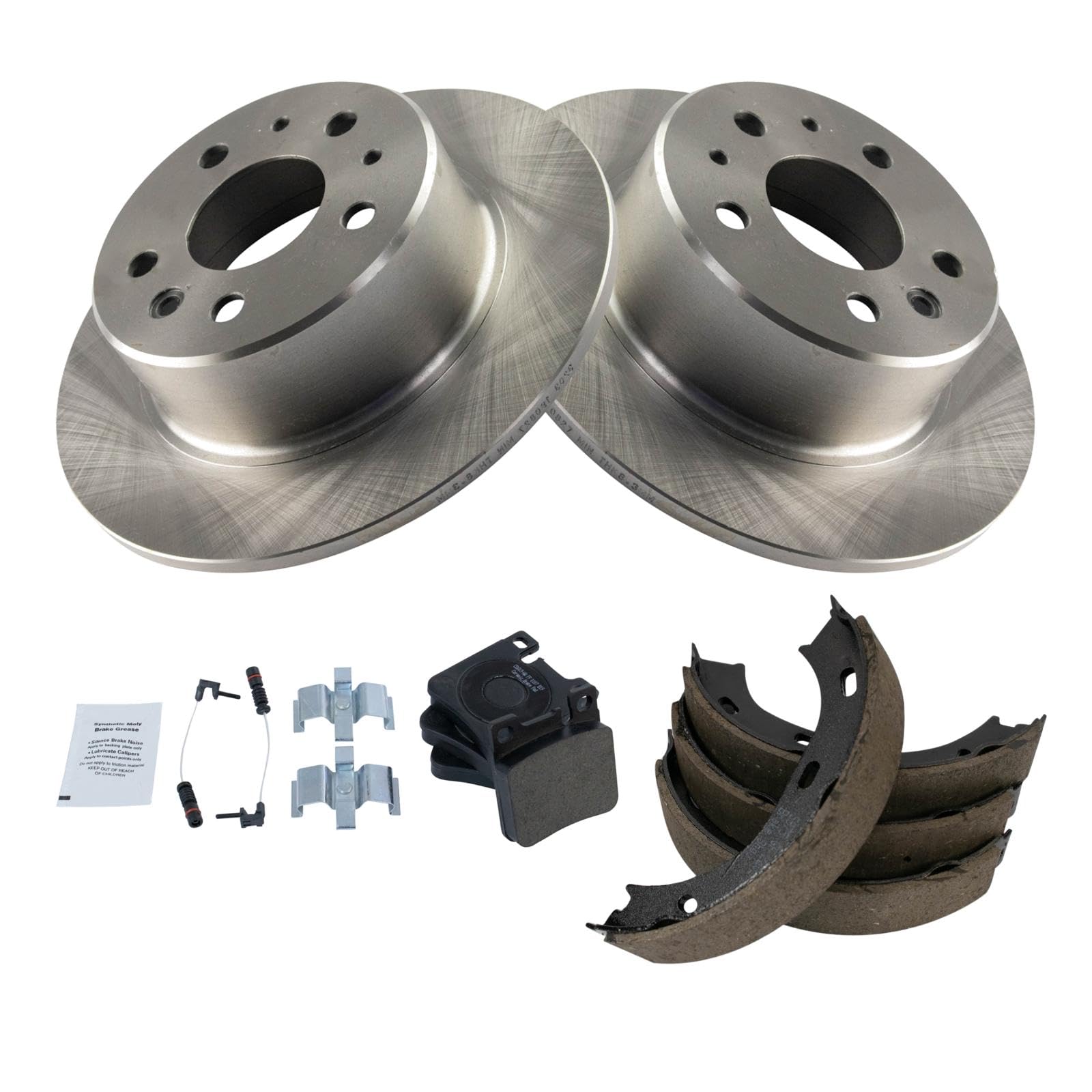 Trq Rear Brake Pad & Rotor Kit Brake Pads Brake Rotor Parking Brake Shoe Set Ceramic Compatible With 1990-1991 Mercedes-Benz 300