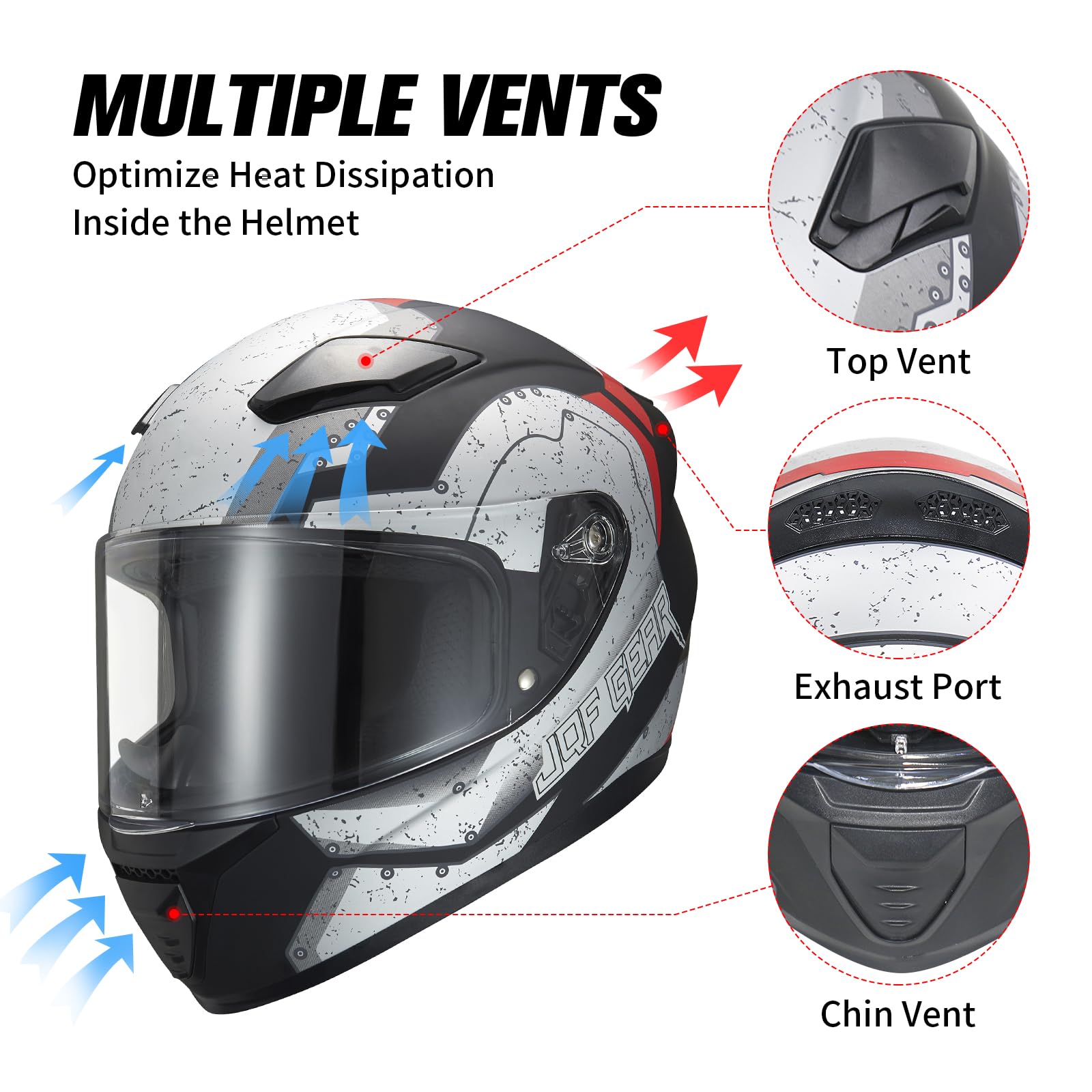 Jqf Gear Full Face Motorcycle Helmet Ws-607 Dot Approved Motorbike Racing Street Bike Helmets For Adults With Visor (Thor Ws-607