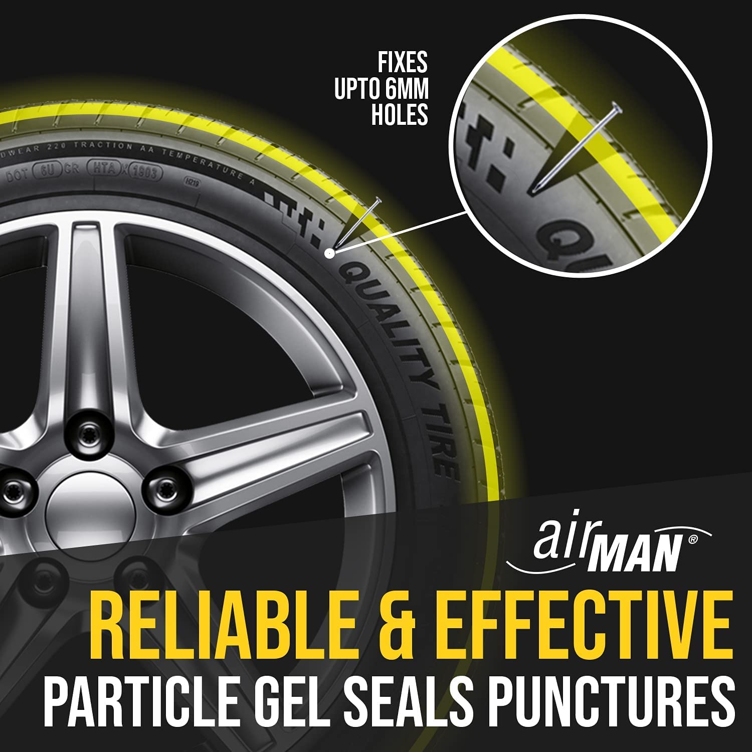 AIRMAN Tire Repair Sealant 450ml - Universal Use with Any Compressor, Quick and Easy Tire Fix Solution