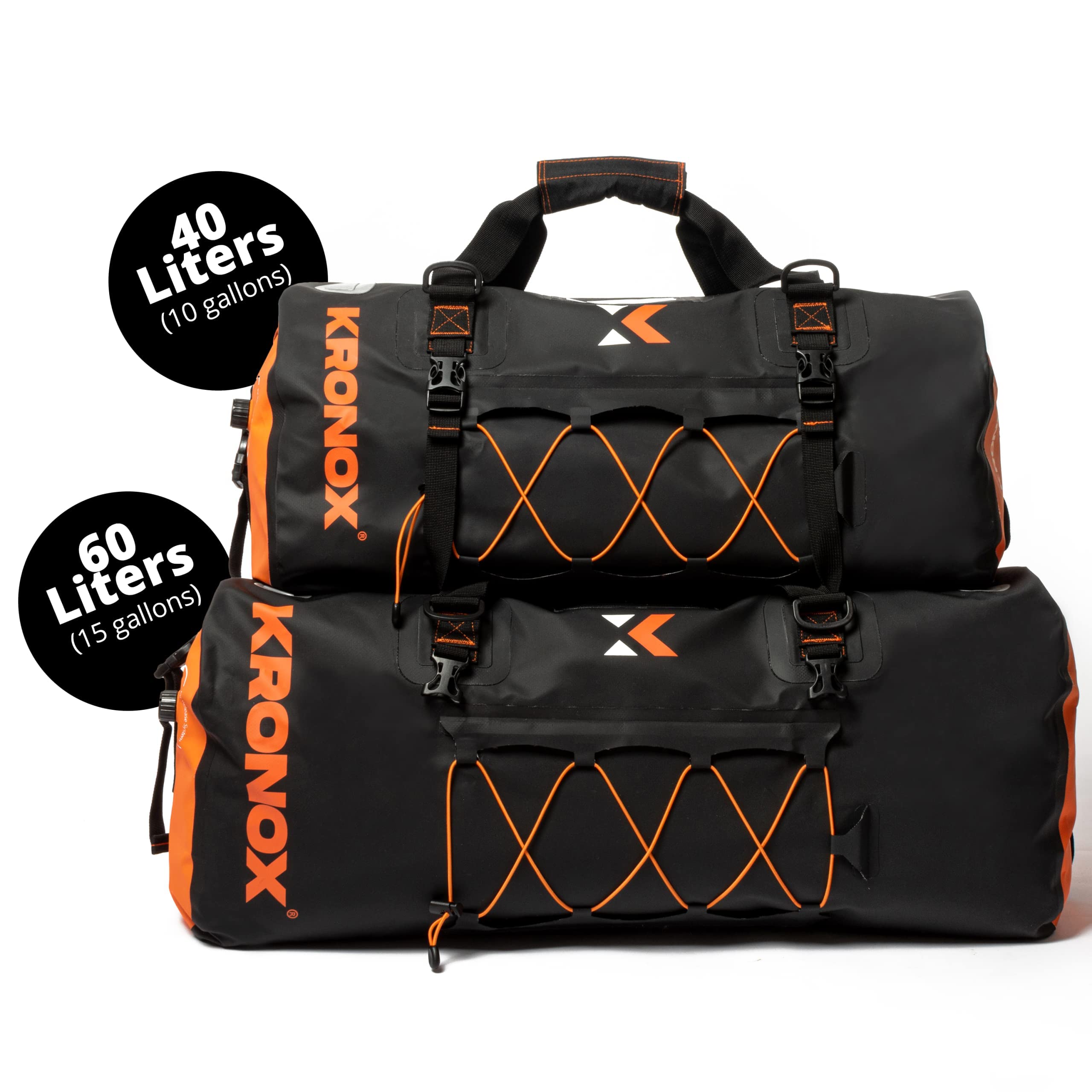 KRONOX Waterproof Duffle Bag for Motorcycle - 40L, Black & Orange, Vinyl, Model 3812-0010-40, Hook and Loop Closure
