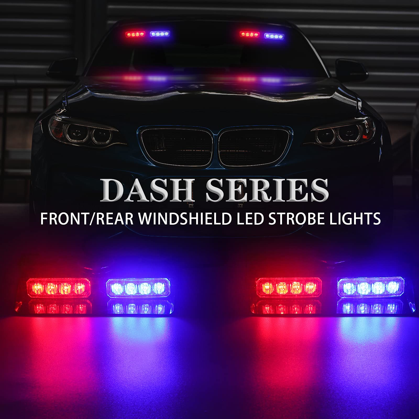 XRIDONSEN 2 in 1 Dash Emergency Strobe Lights - Red/Blue, 16 LED, 7.16 inch, Model XR-S1-16, Suction Cups for Trucks