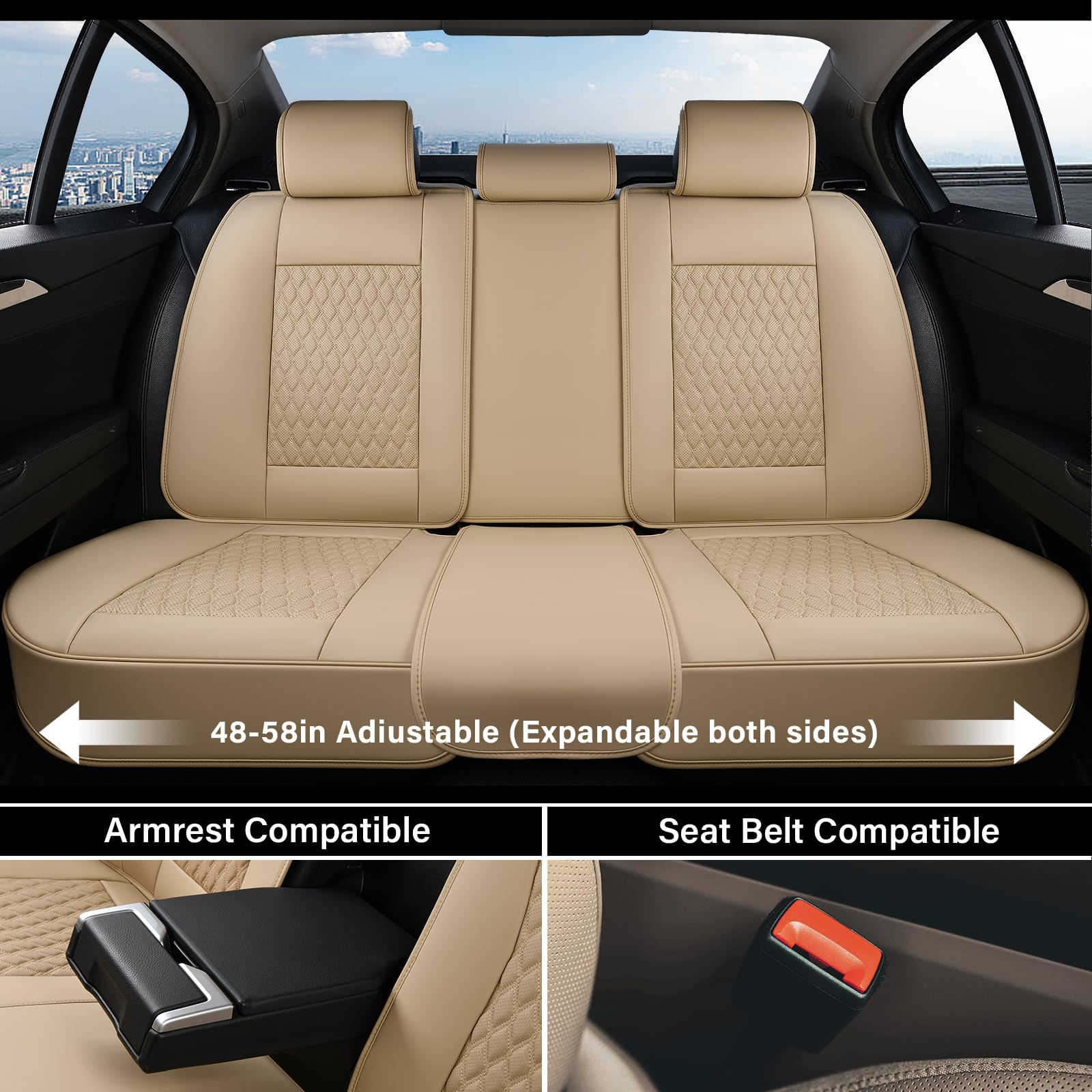 Coverado Car Seat Covers Full Set, Nappa Leather Seat Covers for Car, Waterproof Car Seat Protector with Lumbar Support, Automot
