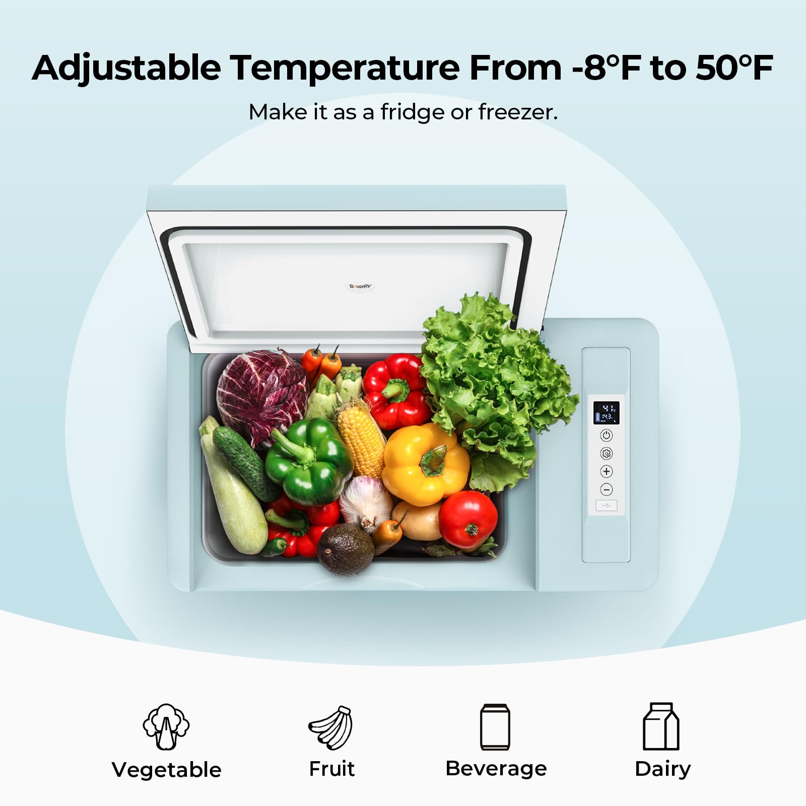 Bougerv Green 23Quart Portable Refrigerator, 12 Volt Fridge 22L, Portable Freezer Compressor Cooler 12/24V Dc 110~240 Volt Ac Fo