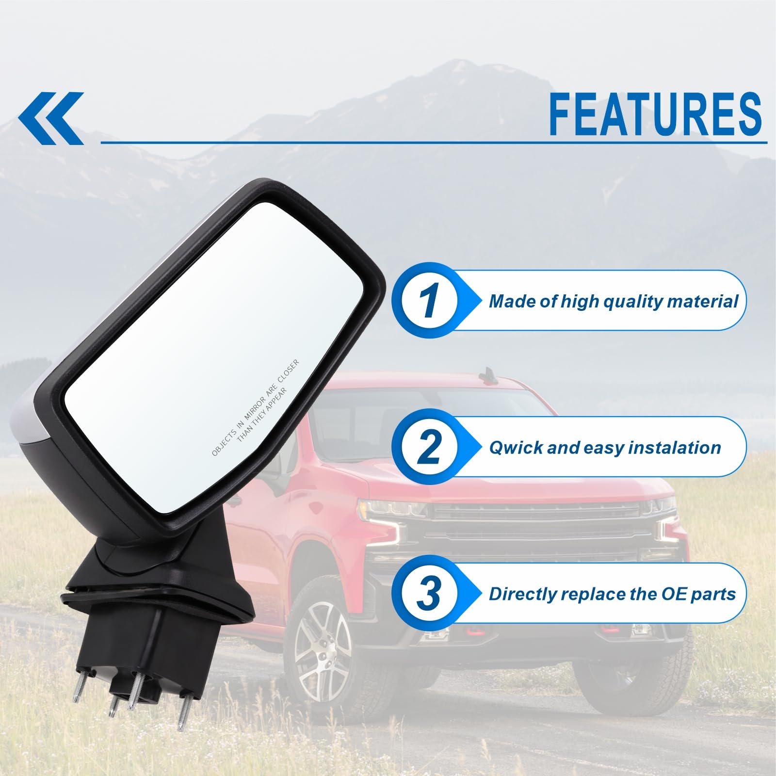 Lqito Right Passenger Side Mirror Compatible With 2019-2025 Chevy Silverado 1500 With Power Glass Manual Folding Heated Temperat