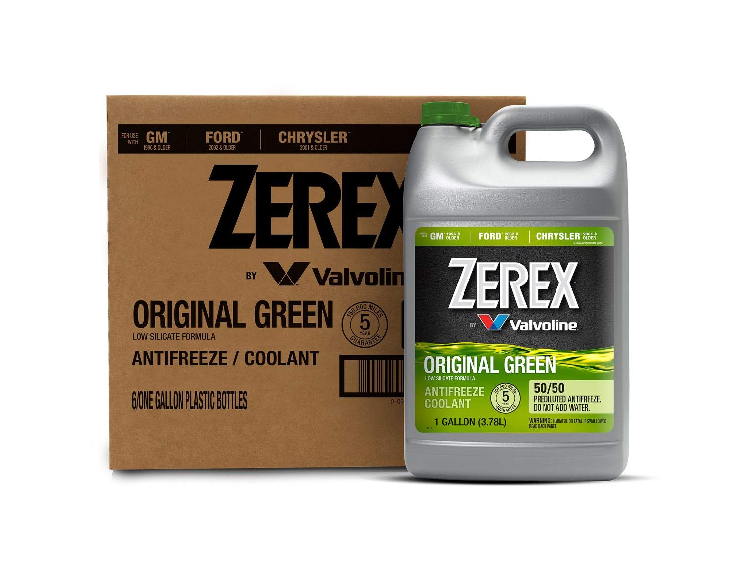 Zerex Original Green Low Silicate 50/50 Prediluted Ready-to-Use Antifreeze/Coolant 1 GA, Case of 6