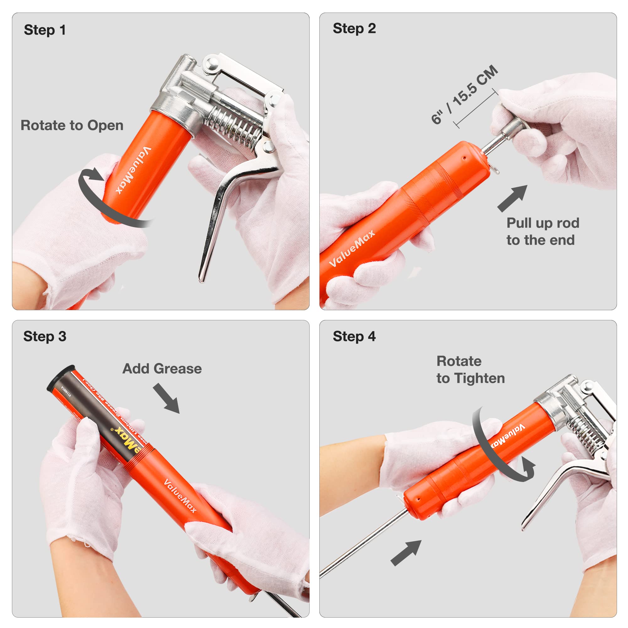 Valuemax Mini Grease Gun Kit (3500 Psi) With 3 Oz Grease, 12'' Flexible Hose, 5'' & 3    Extension Tubes, Pistol Grip, Reinforce