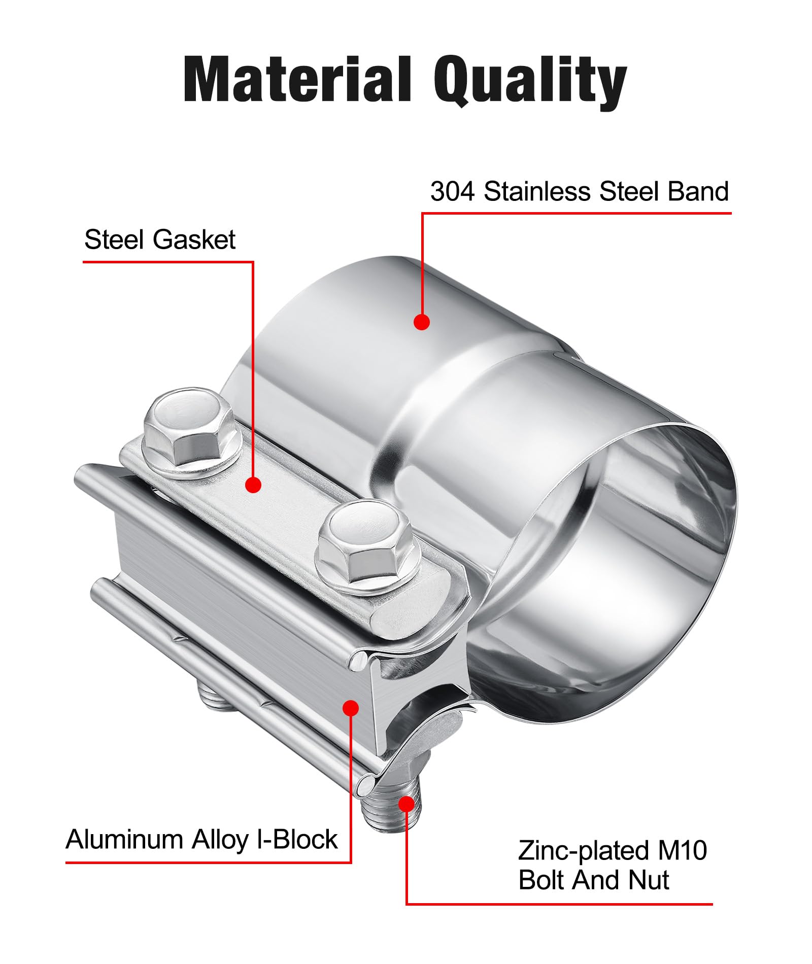 Evil Energy 2 ' ' Exhaust Clamp,Lap Joint Band Clamp Stainless Steel For Pipes,Mufflers,Catalytic Converters (2, 2.0 Inch)