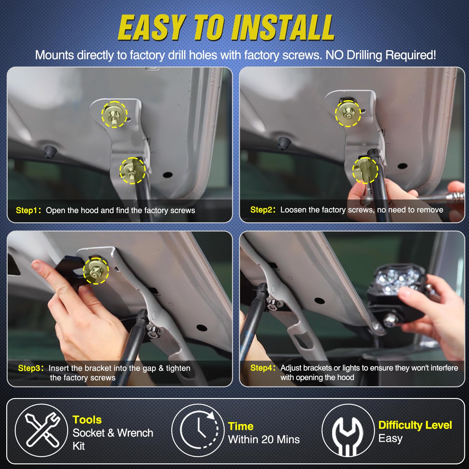 Nilight Ditch Light Brackets Hood Hinges Mount Bracket Kit For Auxiliary Offroad Led Pods Work Lighting Compatible With Ford Ran