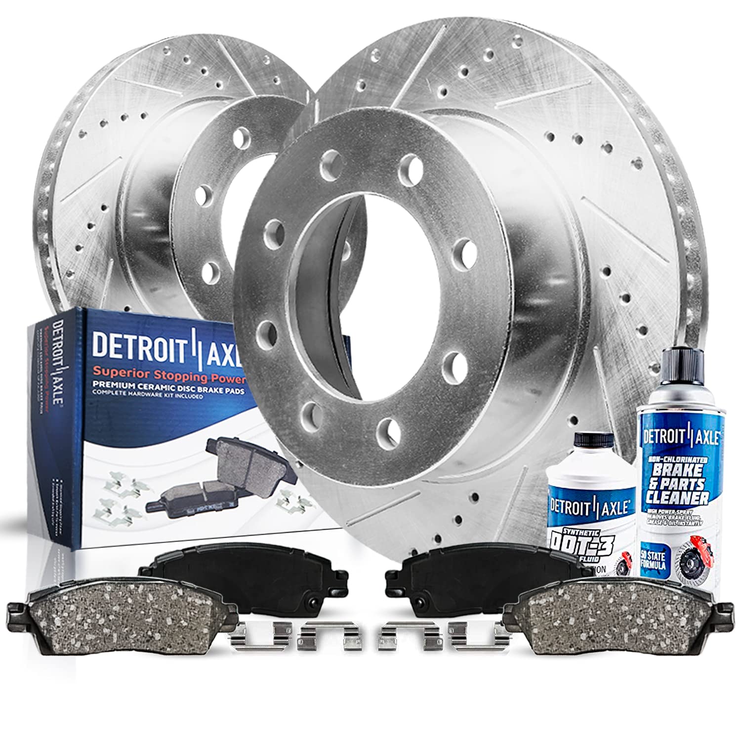 Detroit Axle - Rear Brake Kit for 2003-2008 Dodge Ram 2500 3500 Drilled & Slotted Brake Rotors and Ceramic Brakes Pads Replaceme