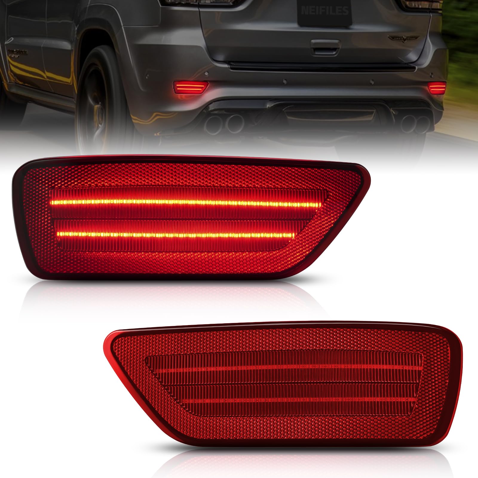 Neifiles Led Rear Bumper Reflector Lights Compatible With Jeep Compass 2011-2017 Fog Light Assembly For Grand Cherokee 2012-2018