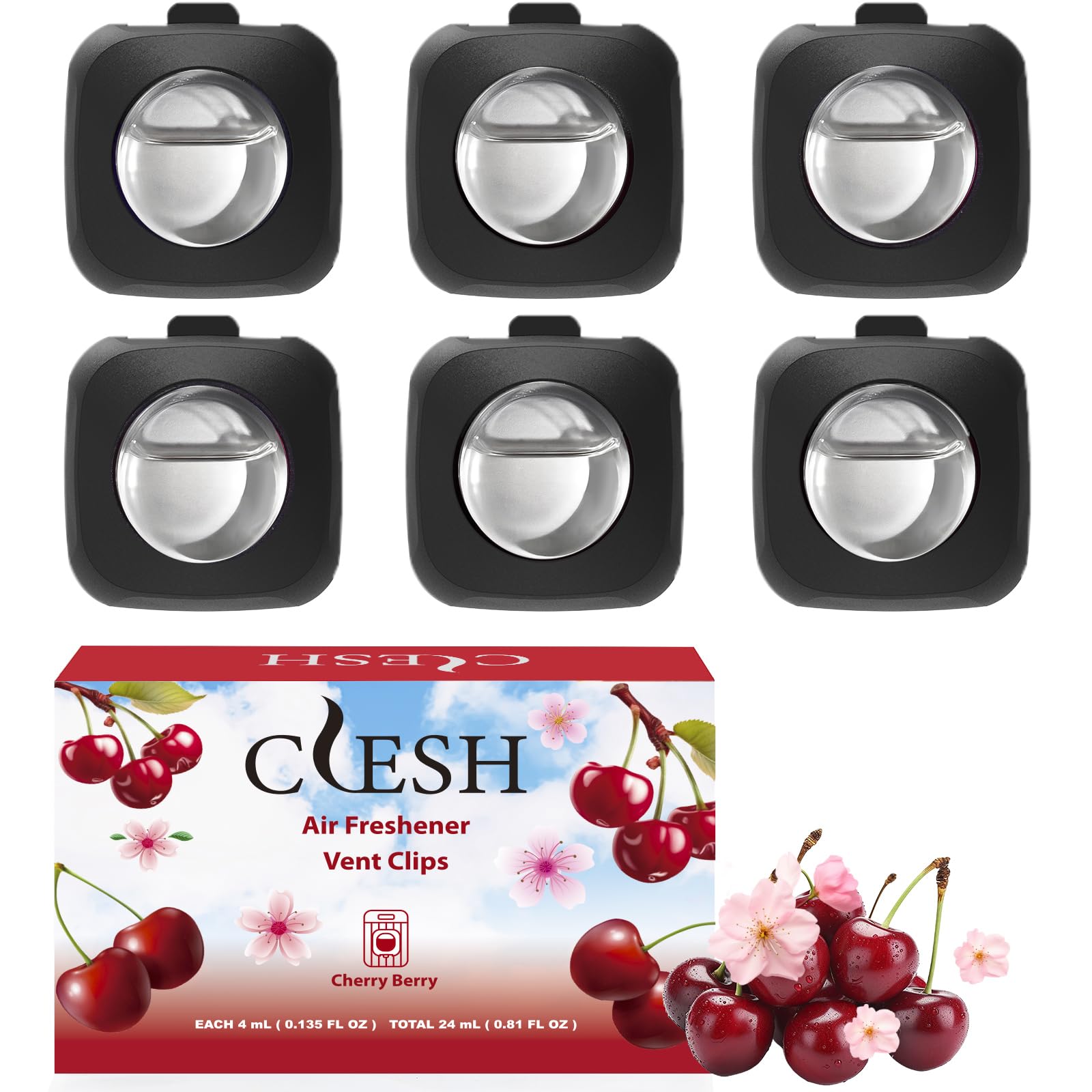 Car Air Fresheners, 6 Pack, Cherry, Car Fresheners Vent Clips, Long Lasting Air Freshener For Car, Car Refresher For Men Women