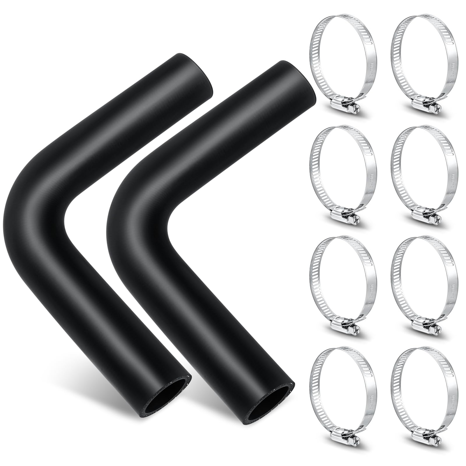 Frienda 2 Pcs Gasoline Fuel Filler Neck Hose with 8 Clamp Set 15 7/8 inch Length Reinforced Gas Tank Fuel Filler Hose(90 Degree,