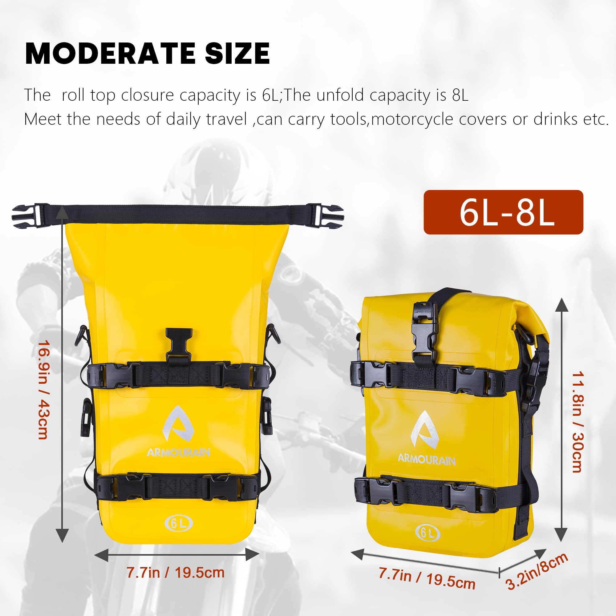 ARMOURAIN Motorcycle Bumpers Bag 6L Waterproof PVC Yellow AR-001Y with Shoulder Strap for Crash Bar and Riding Tools