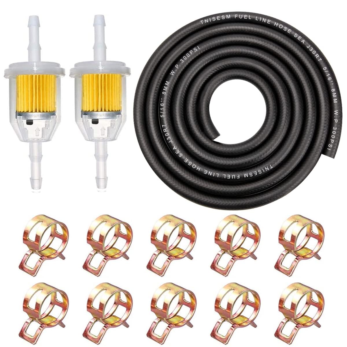 Tnisesm 5/16''(8Mm) Inch Id Fuel Line Set, 2 Meter / 6-Foot 5/16 Fuel Line + 2Pcs 1/4 Inch X 5/16 Inch Gas Inline Fuel Filters W