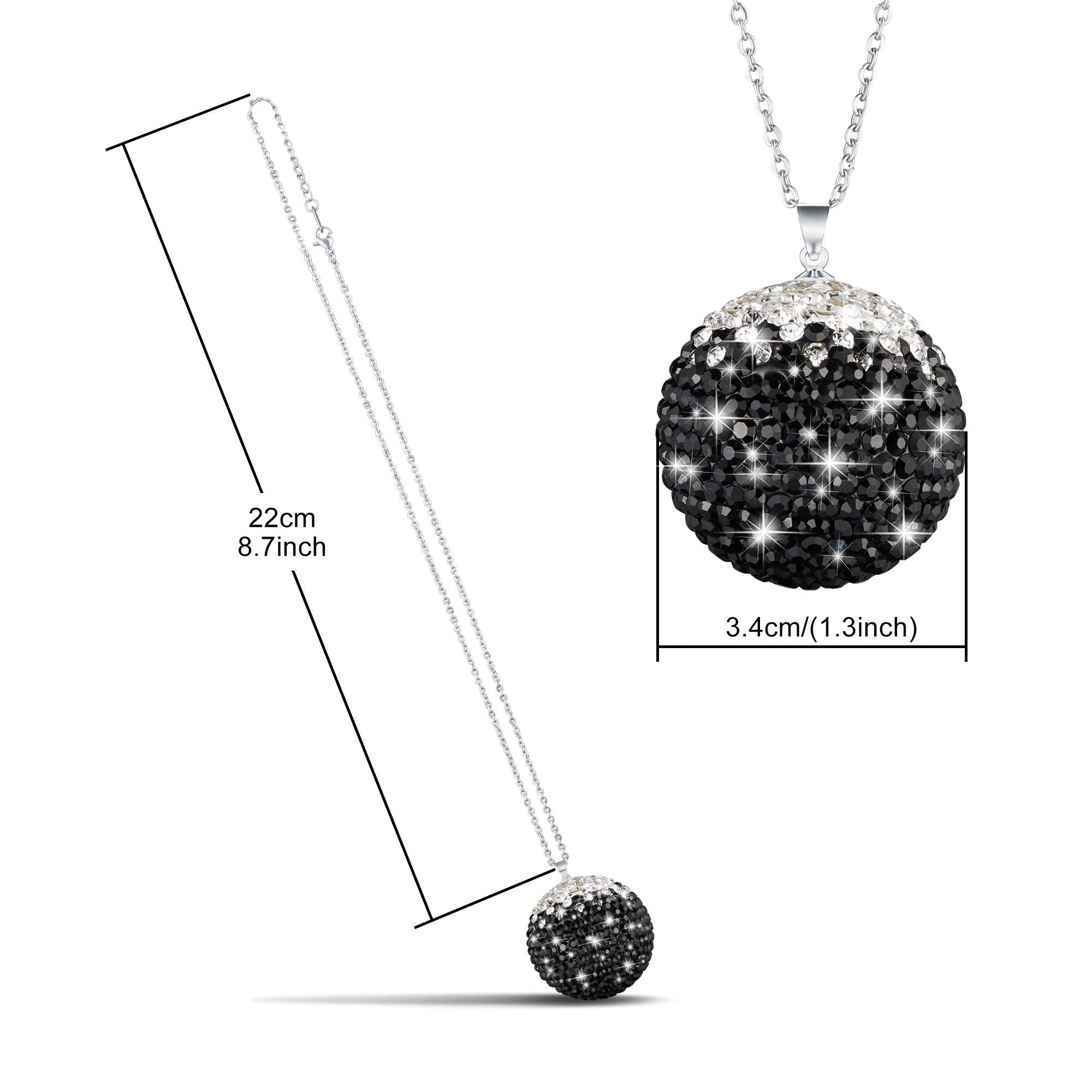 WINKA Bling Crystal Ball Car Decoration - Rhinestone Hanging Pendant, Black-White Stainless Steel Charm for Home & Car Accessories