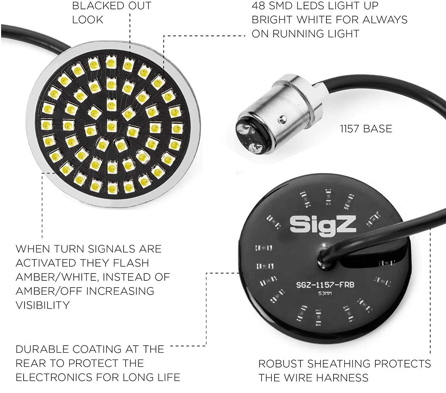 Rogue Rider Industries LED Turn Signal Light Kit - Front & Rear, 1157 White/Amber & Red, Compatible with Harley Davidson