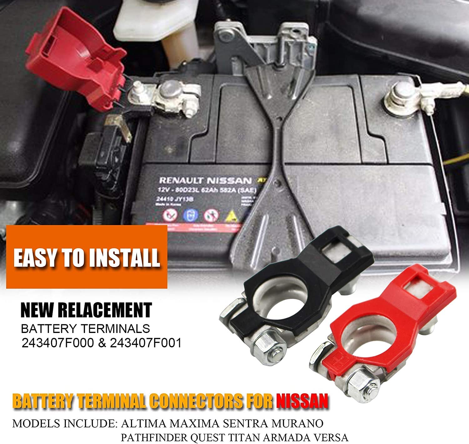 Battery Terminal Connectors(1 pair), Positive & Negative Auto Battery Cable Terminal Top Post With plastic bottoms,Automotive Ac