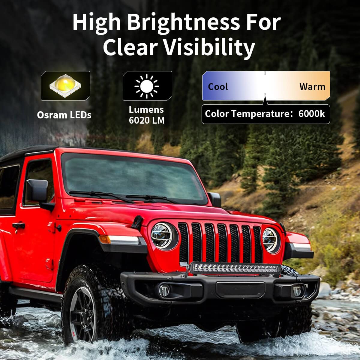 LASFIT 22" LED Light Bar - IP67 Waterproof Off Road Spot Flood Light for Wrangler/Camry/Accord/Ranger/Explorer/ATV, White, Aluminum