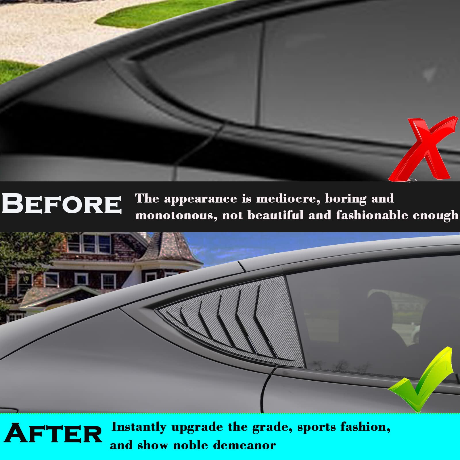 Yhcdsea For Model Y Side Window Louver Cover Sport Style For Tesla Model Y 2021 2022 2023 2024 Accessories (Glossy Carbon Fiber