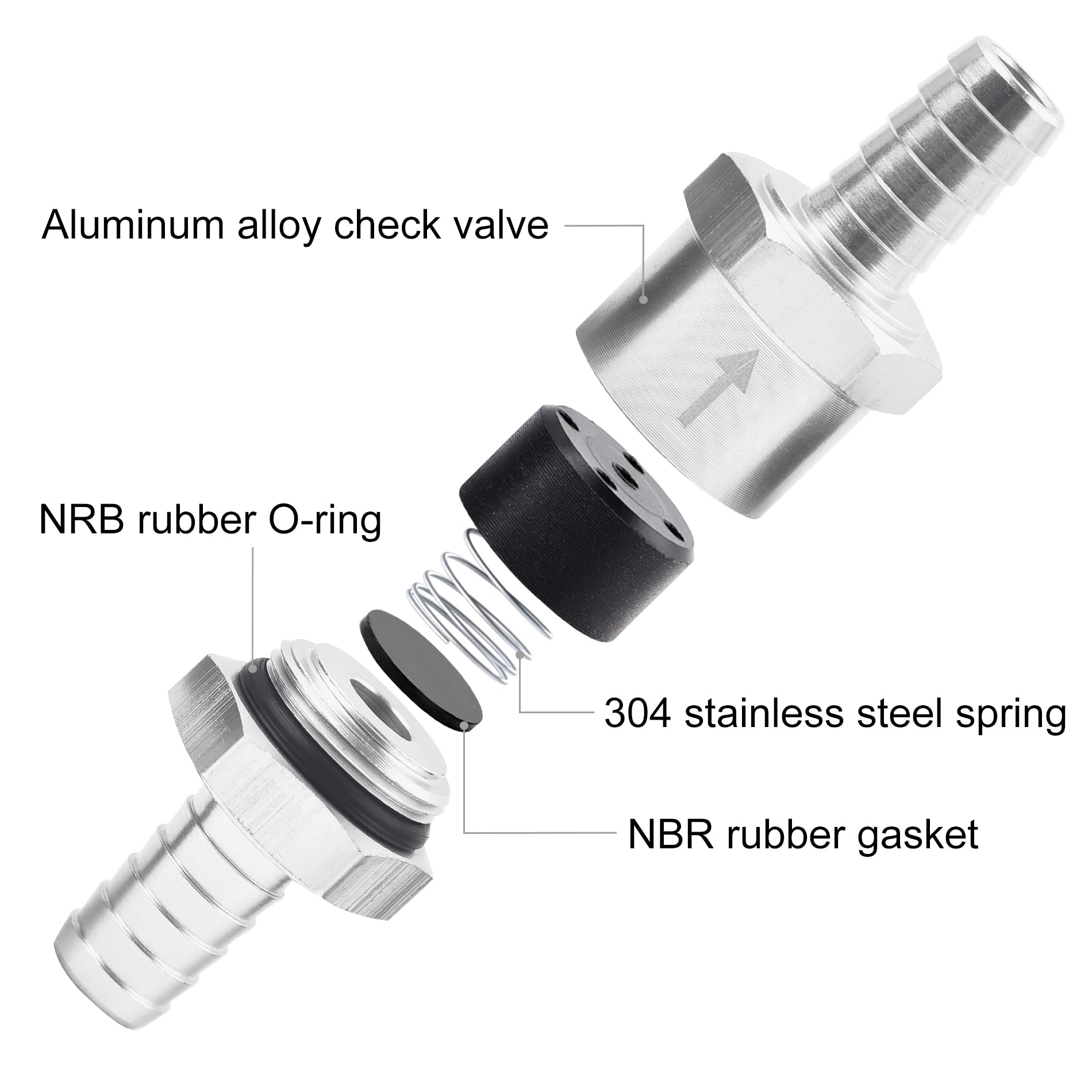 Evil Energy 3/8'' Fuel Check Valve One Way Inline Non Return Diesel Gasoline Silver(10Mm Od,2Pcs)