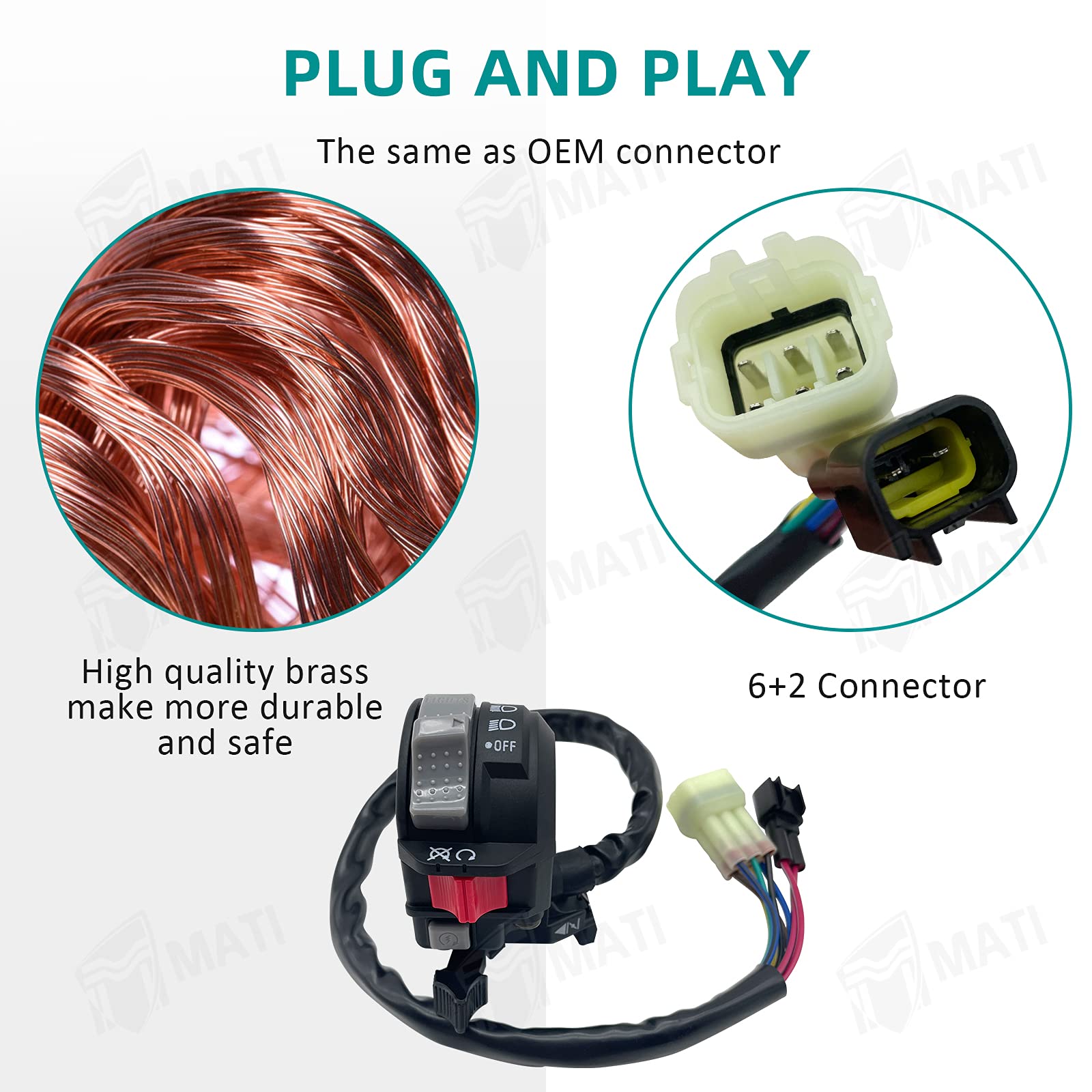 M MATI Left Handlebar Switch Control for Yamaha YFM Grizzly Kodiak Raptor Bruin - Model 5LP-83973-01-00, Plastic Construction