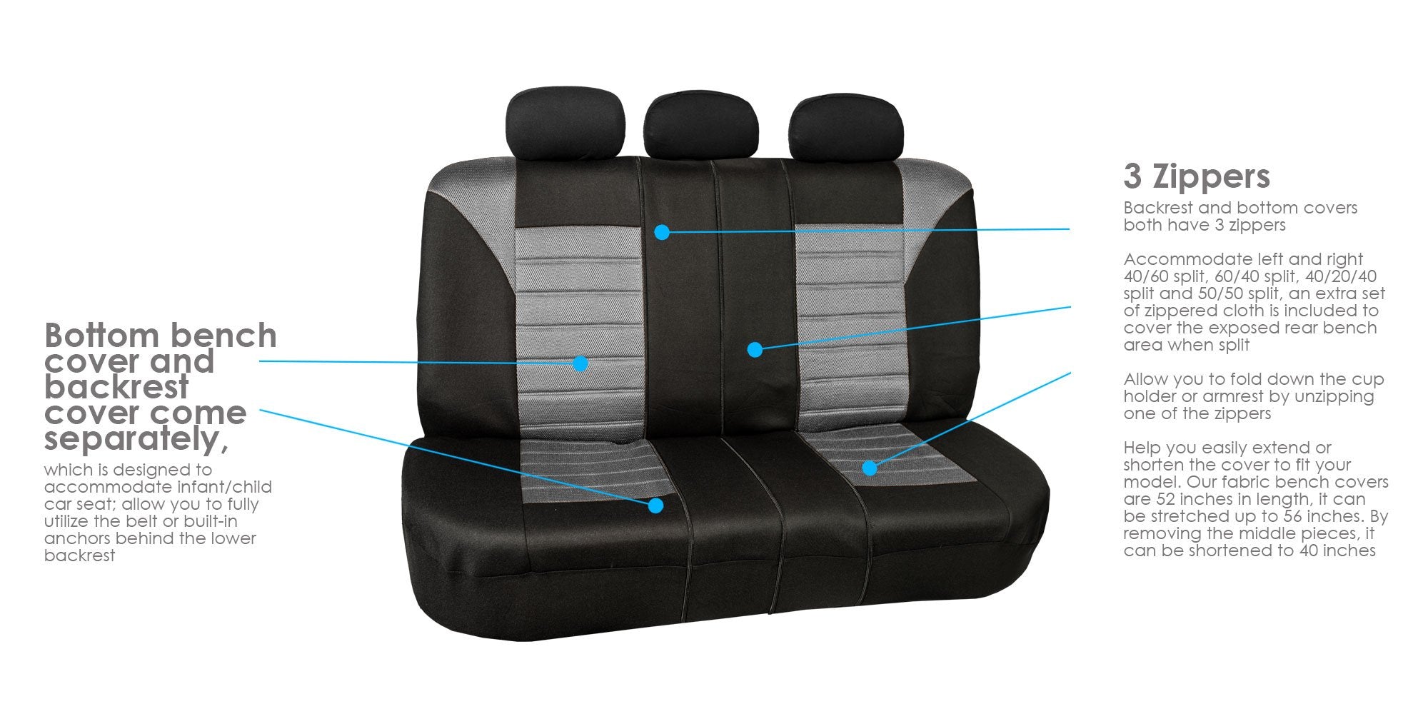 Fh Group Automotive Car Seat Covers Full Set Premium 3D Air Mesh Gray And Black Seat Covers, Airbag Compatible And Split Bench C