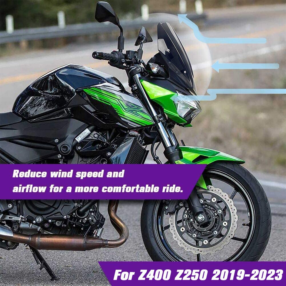Lorababer Motorcycle Windshield Visor - PC Screen Protector for K-awasaki Z400 Z250 (Smoke)