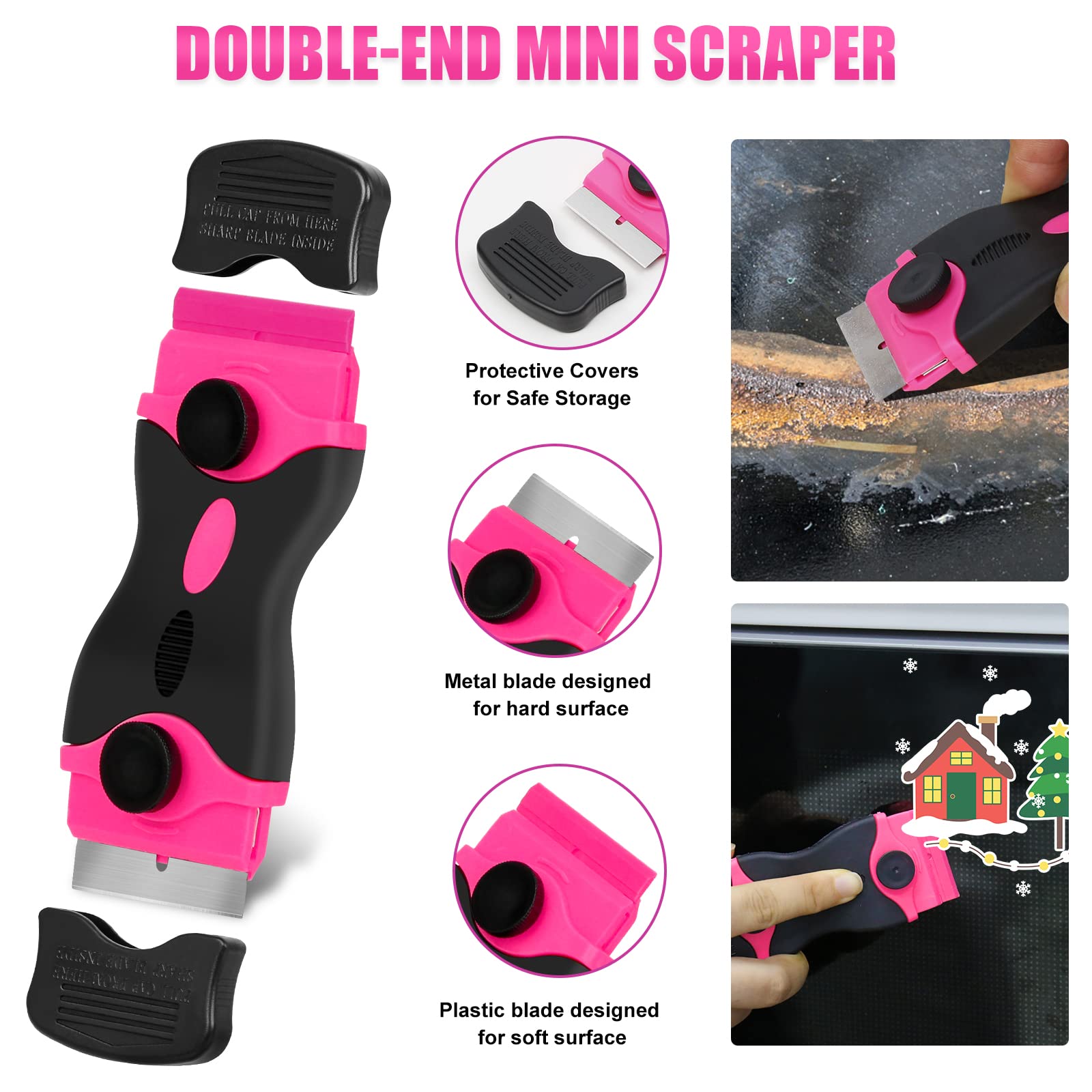 Viewsun 19PCS Car Cleaning Kit for Women - Pink Detailing Set with Cleaning Gel, Scraper, Brush, Mitt, Squeegee, Wax Applicator