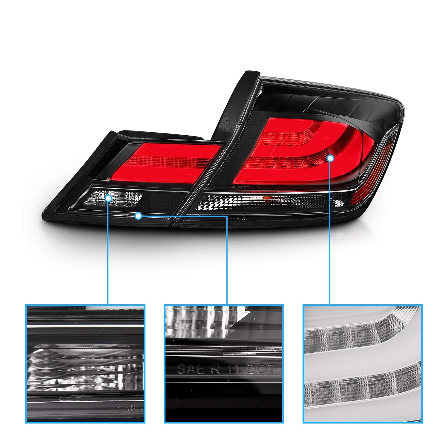AmeriLite Black LED Brake Tail Lights Set for 13-15 Honda Civic 4 Door - Driver & Passenger Side