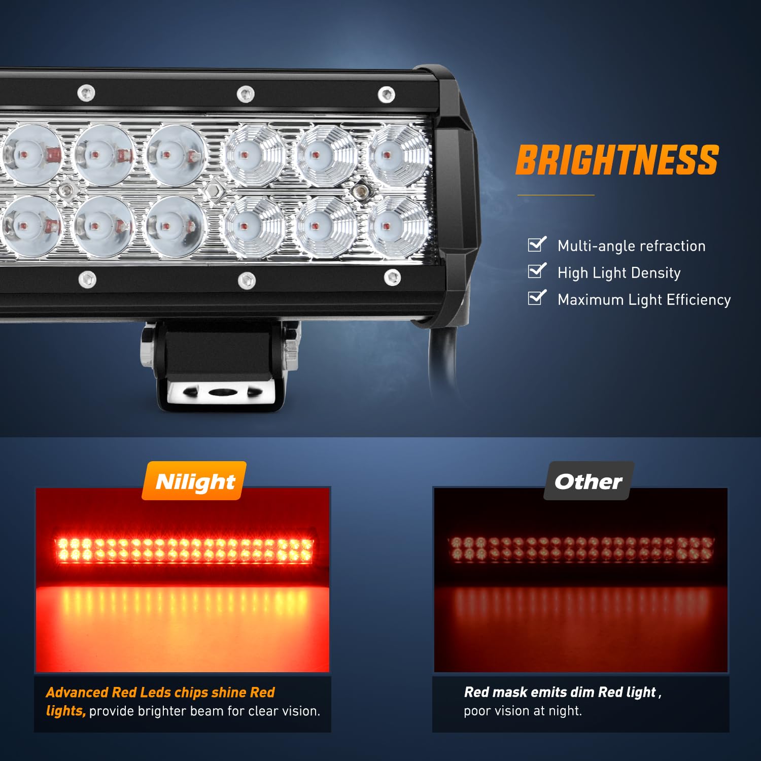 Nilight 20 Inch 126W LED Light Bar - Spot Flood Combo Red Beam for Off Road, Fishing, Hunting, Trucks, UTV, Van, Boat, Tractor
