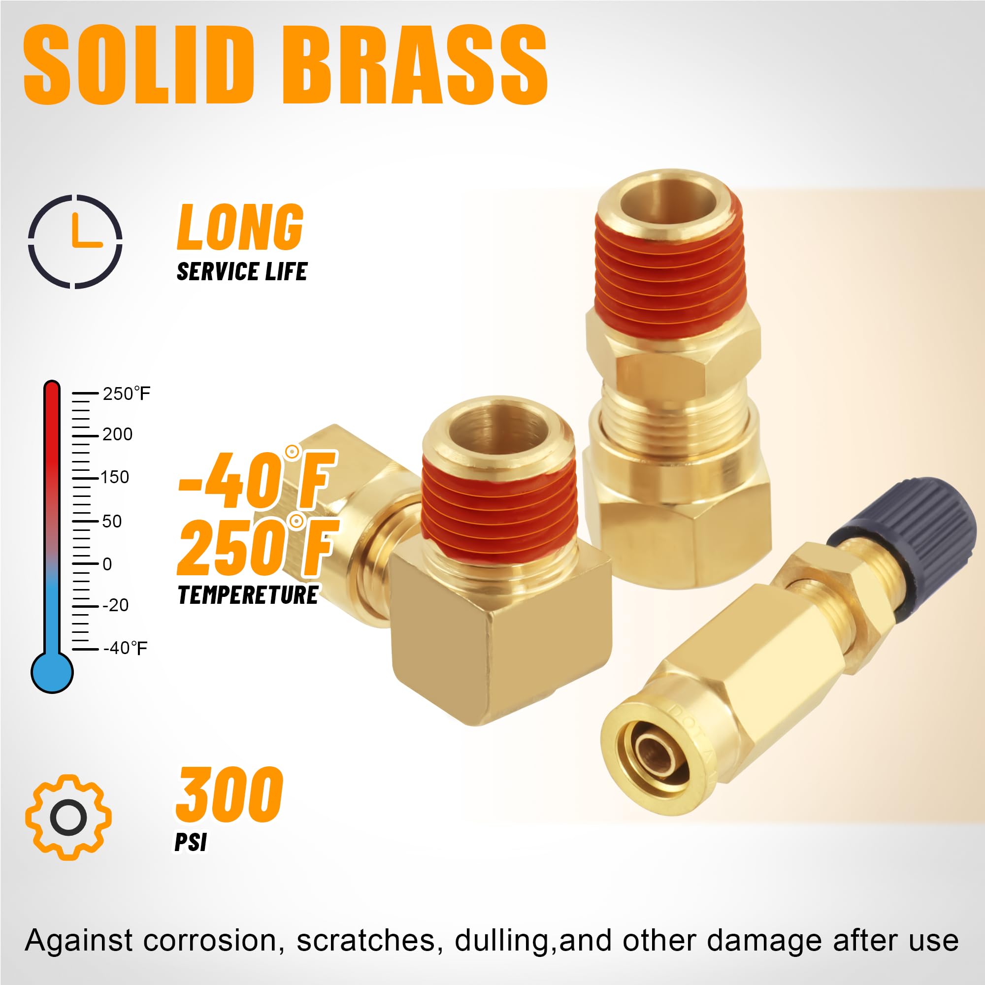 Ailbiuko Brass DOT Air Brake Line Fittings Kit, 74Pcs Assortment for 1/4" to 5/8" Tubing - Industrial Use, Trucks & Tra