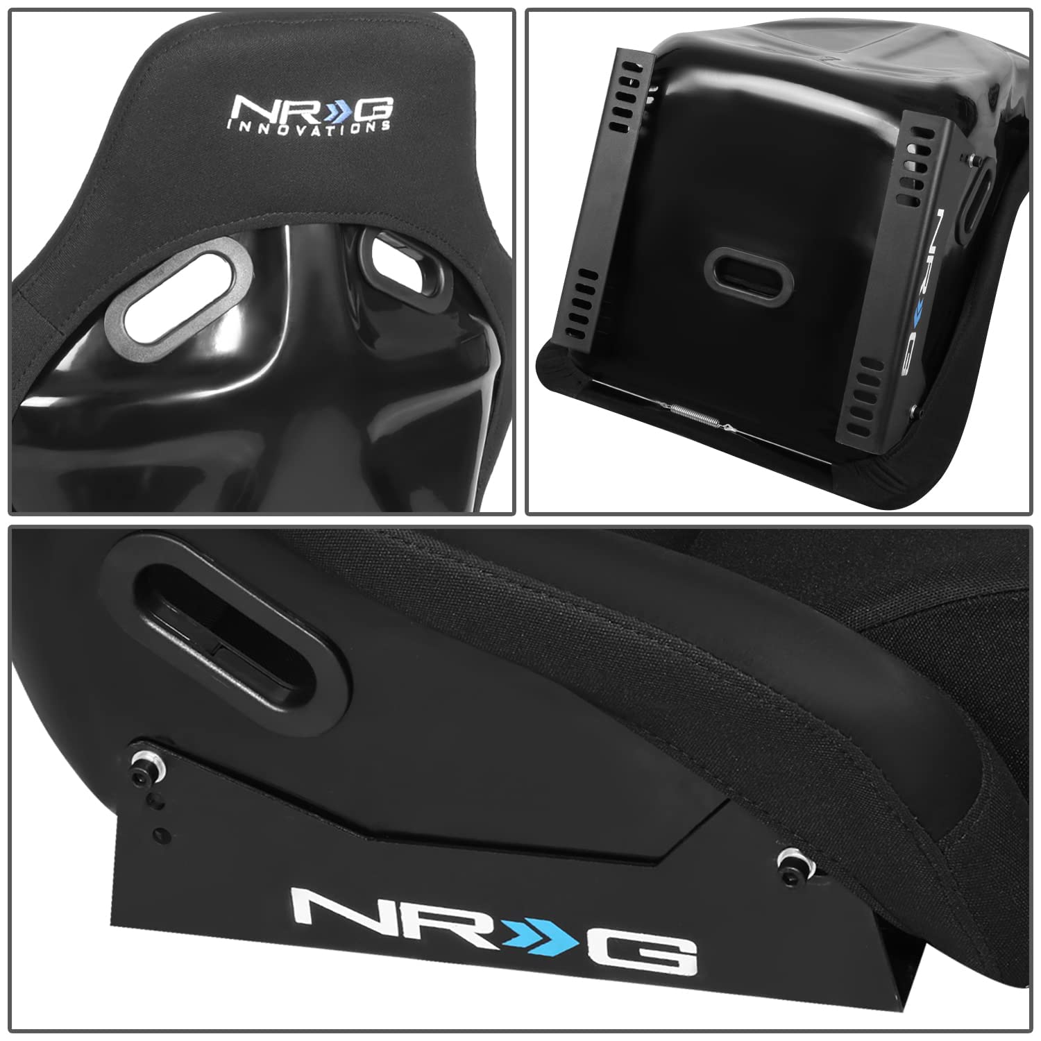 Nrg Innovations Nrg-Frp-300Bk Fiber Glass Fixed Back Bucket Racing Seat (Large), 4/5 Pt Harness Compatibility, Black Seat Cover,
