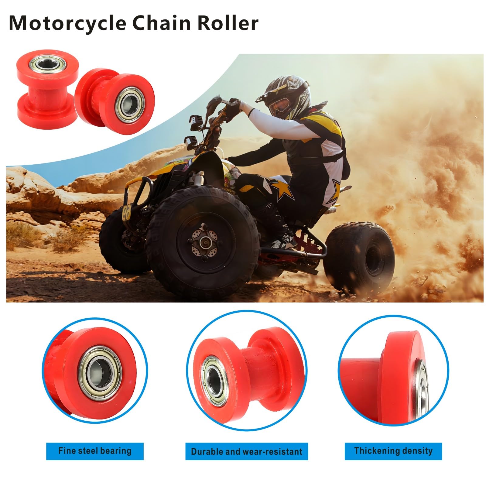 Motcoda 8mm and 10mm Chain Roller Pulley Tensioner Wheel Guide Per for Motorcycle Mini Bike Atv 125cc 140cc 160cc SSR XR125 KLX1