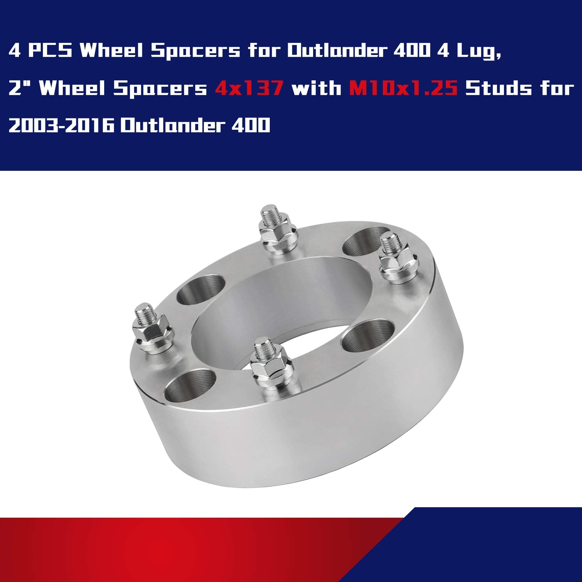 FLYCLE 4x137 Wheel Spacers - 2" Aluminum Alloy, 4PCS with 10x1.25 Studs, Fits CAN-AM Defender/Outlander/Kawasaki Mule