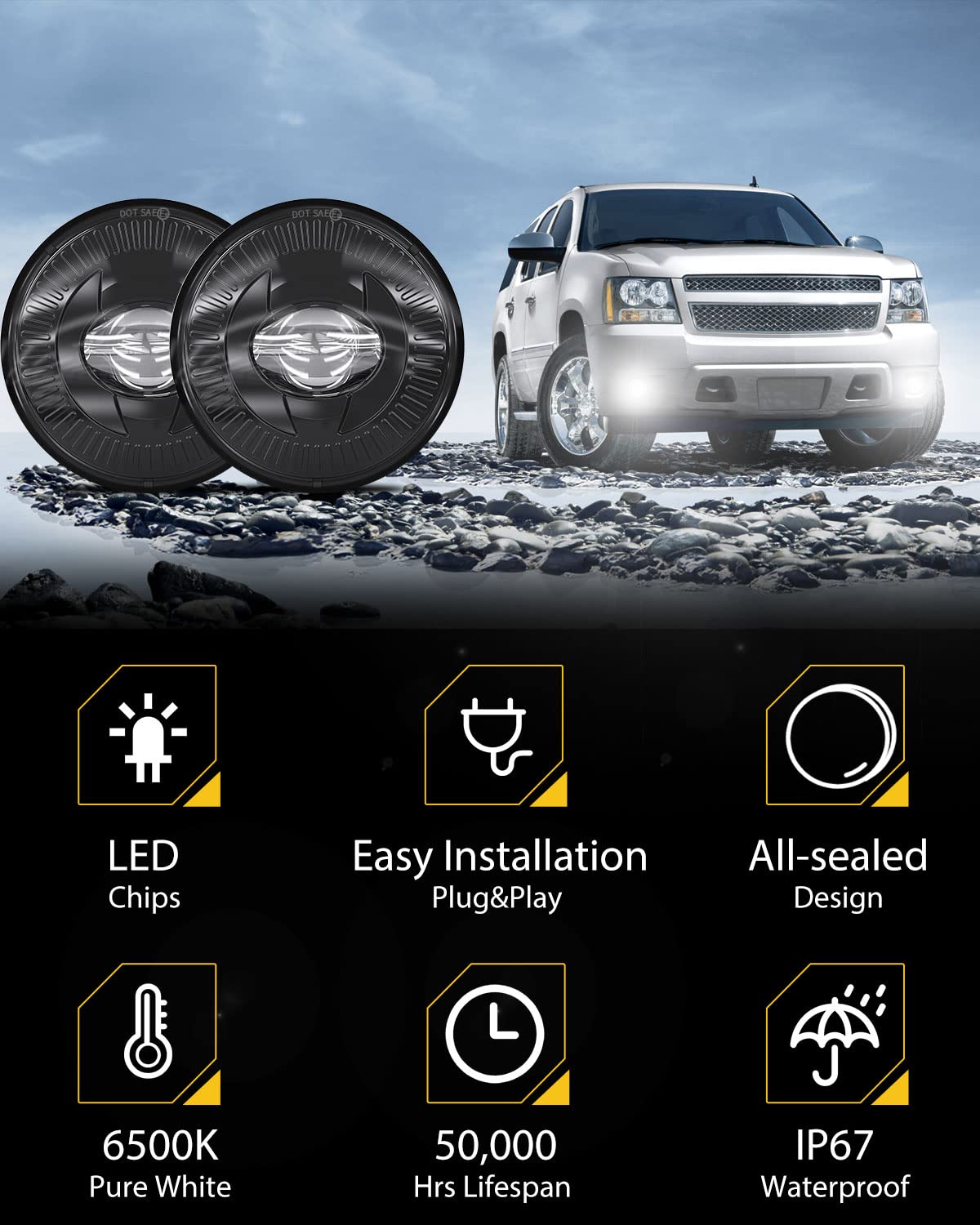 BICYACO 5202 Led Fog Lights - Die-cast Aluminum, Black, Compatible with 07-16 Silverado, Tahoe, Yukon, Camaro, Acadia, Mustang, Pontiac G8